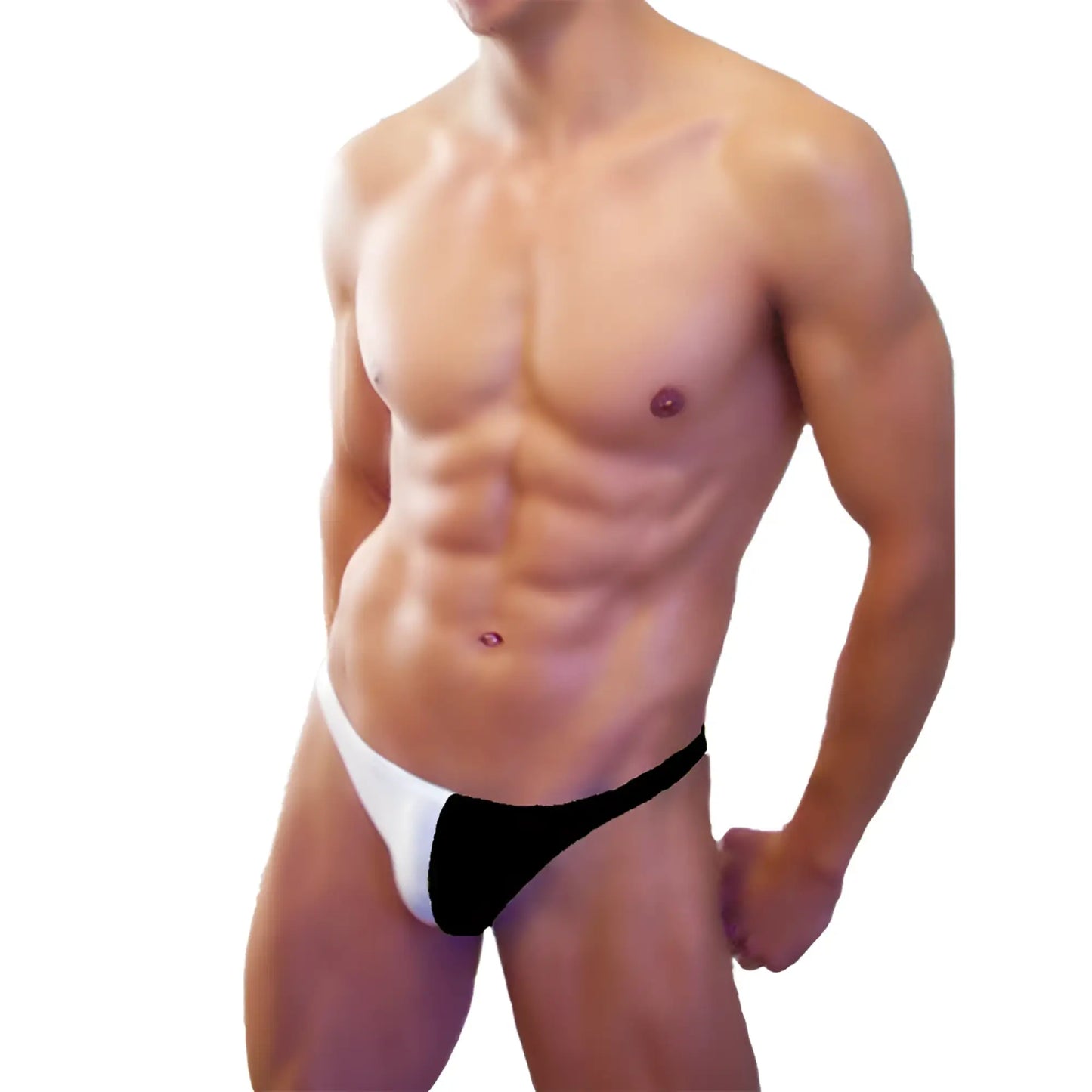 Black and white icker sea bicolor thong swimwear featuring bold color-block design for athletic use