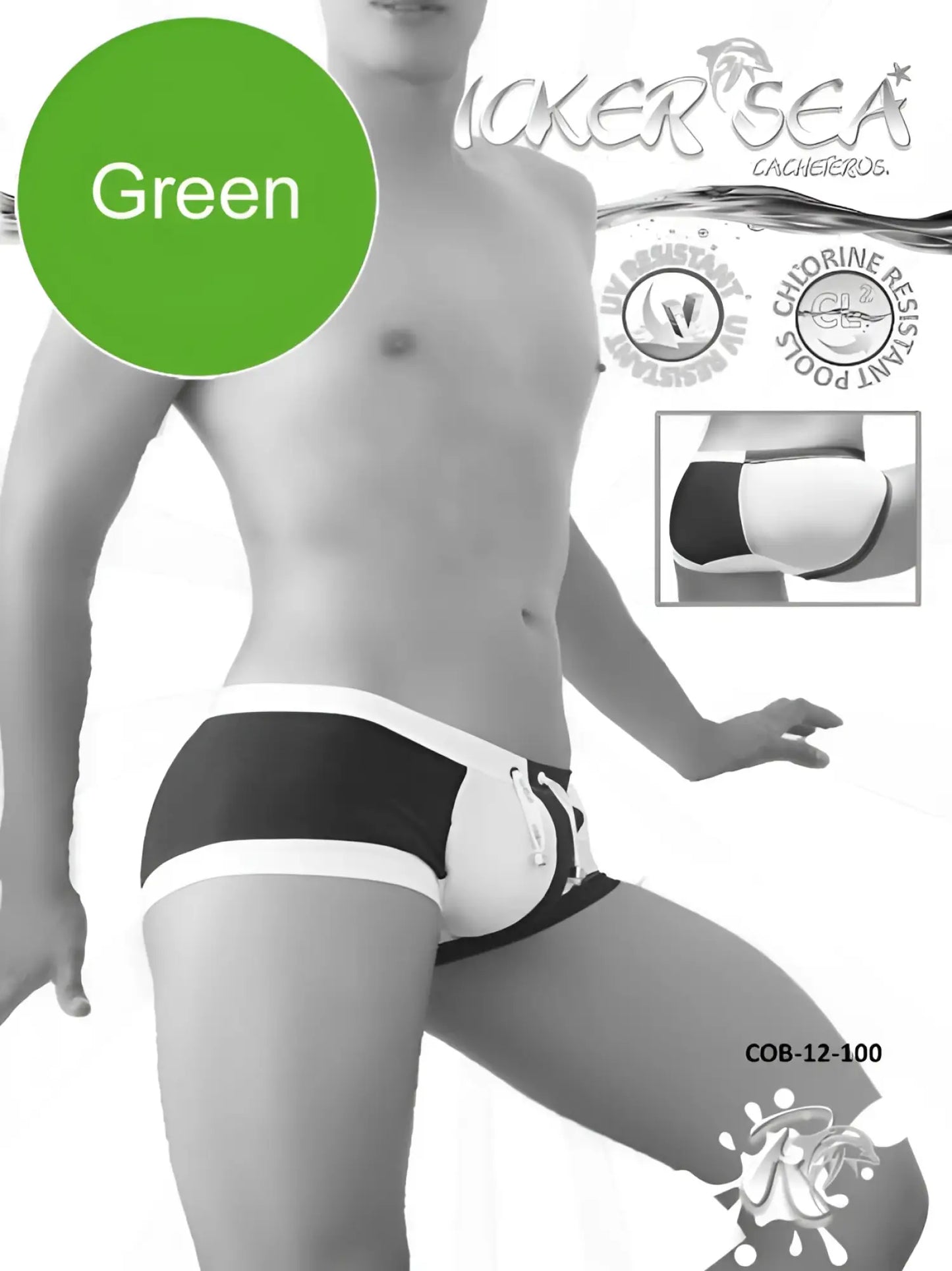 Black and white swim trunks with green option by kicker sea featuring modern duotone square cut design for swimwear