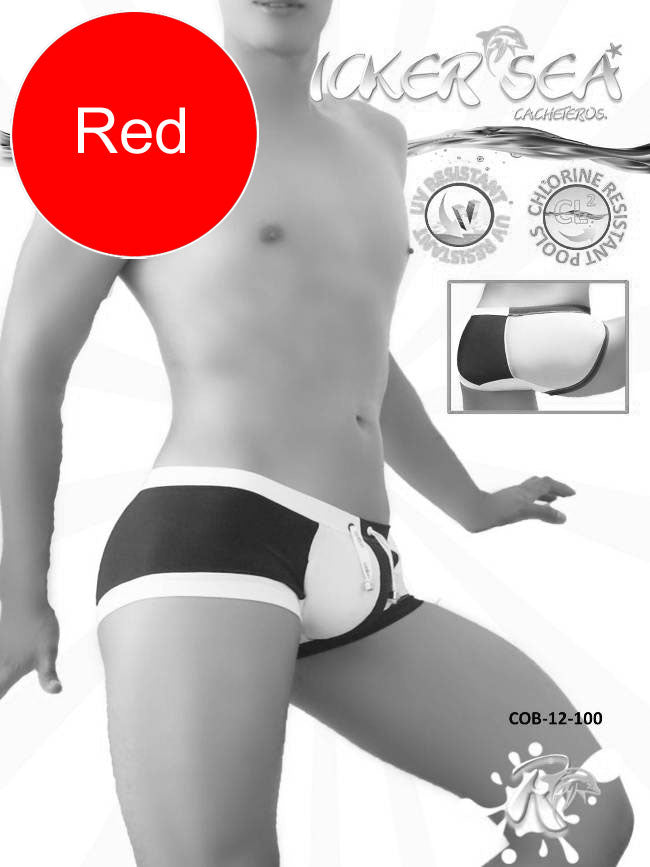 Icker Sea Chess Duotone Square Cut Trunk Swimwear Red/White COB-12-100