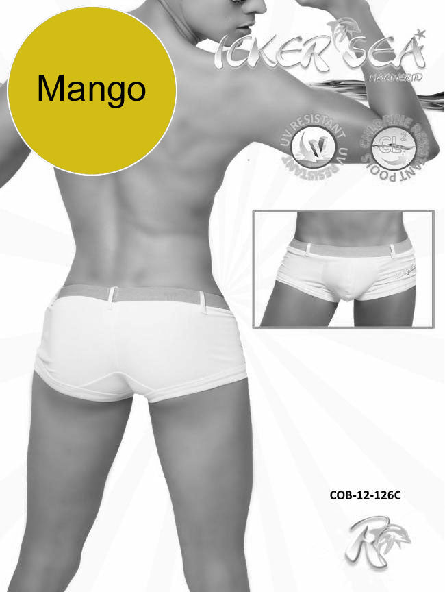 Icker Sea Sailor Belted Square Cut Trunk Swimwear White/Mango COB-12-126C