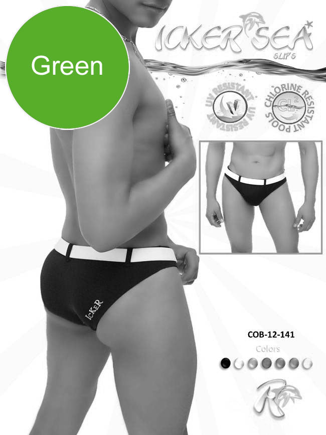 Icker Sea Sailor Belted Slip Bikini Swimwear Green/White COB-12-141