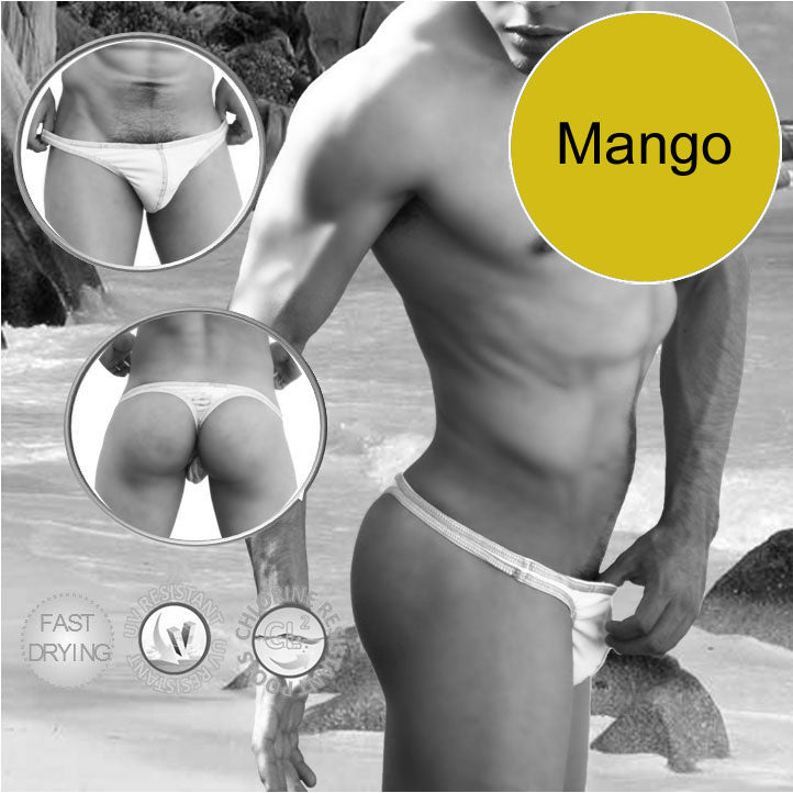 Maillot de bain tanga string Icker Sea à coutures contrastées Blanc/Mangue COB-14-WBT01
