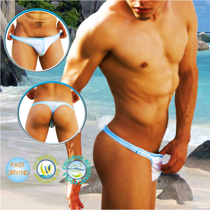 Icker Sea Tanga-Badeanzug mit Kontrastnähten, Weiß/Blau COB-14-WBT01
