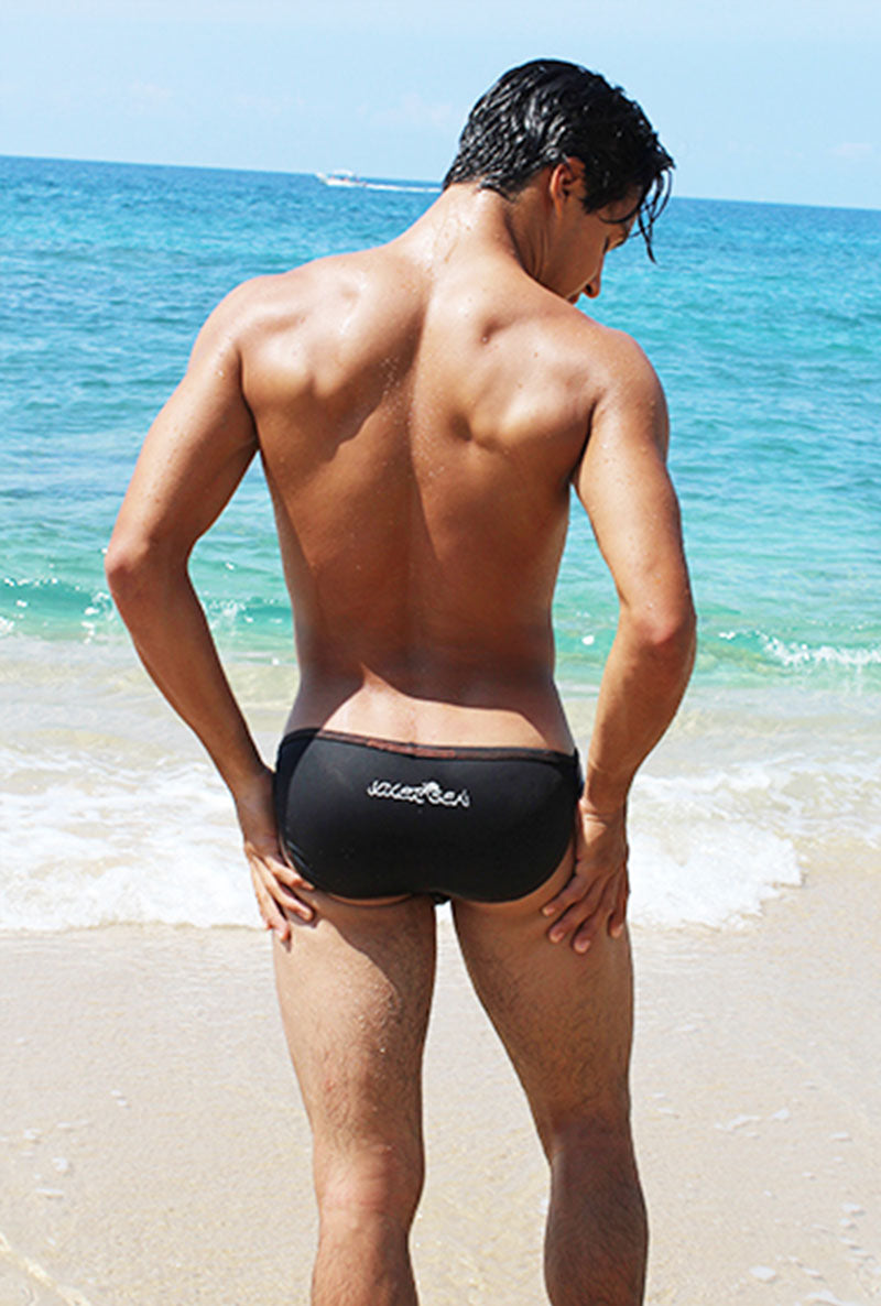 Icker Sea Contrast Stitching Micro Slip Tanga Bikini Swimwear Black/Red COB-15-37