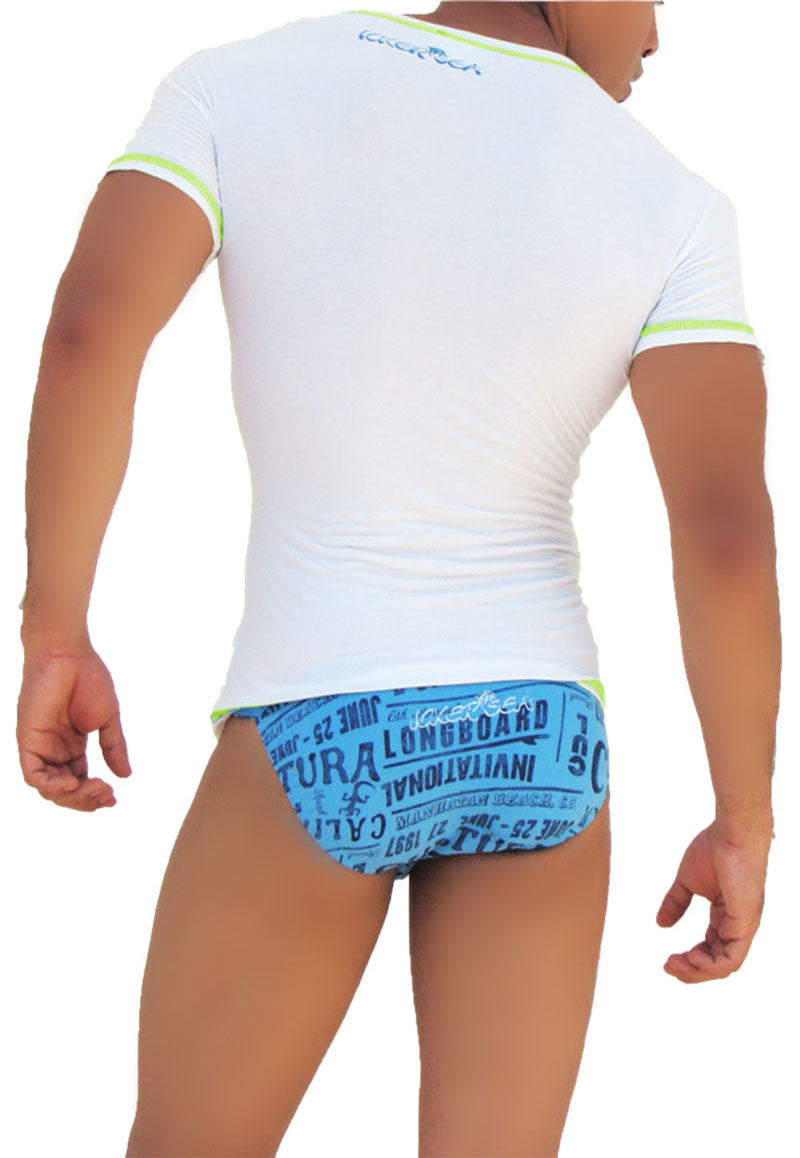 Icker Sea Kurzarm-T-Shirt mit Kontrastnähten, V-Ausschnitt, Weiß/Grün, COI-S-14-WC-10