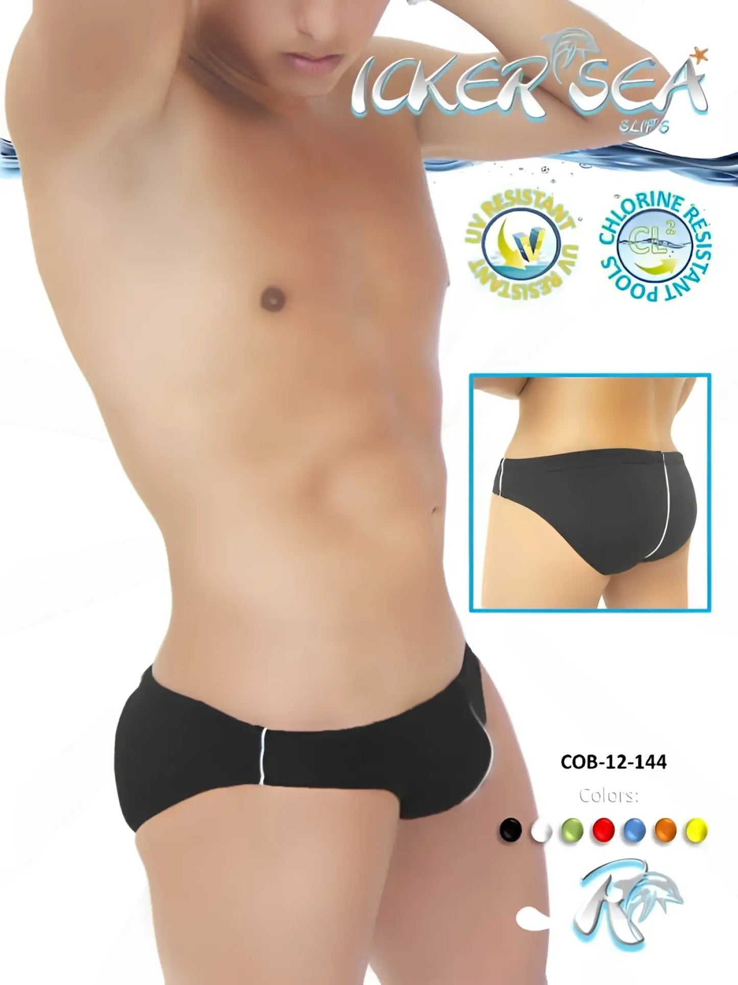 Black men’s slim fit icker sea contrast line slip bikini swimwear with white side stripes uv and chlorine resistant