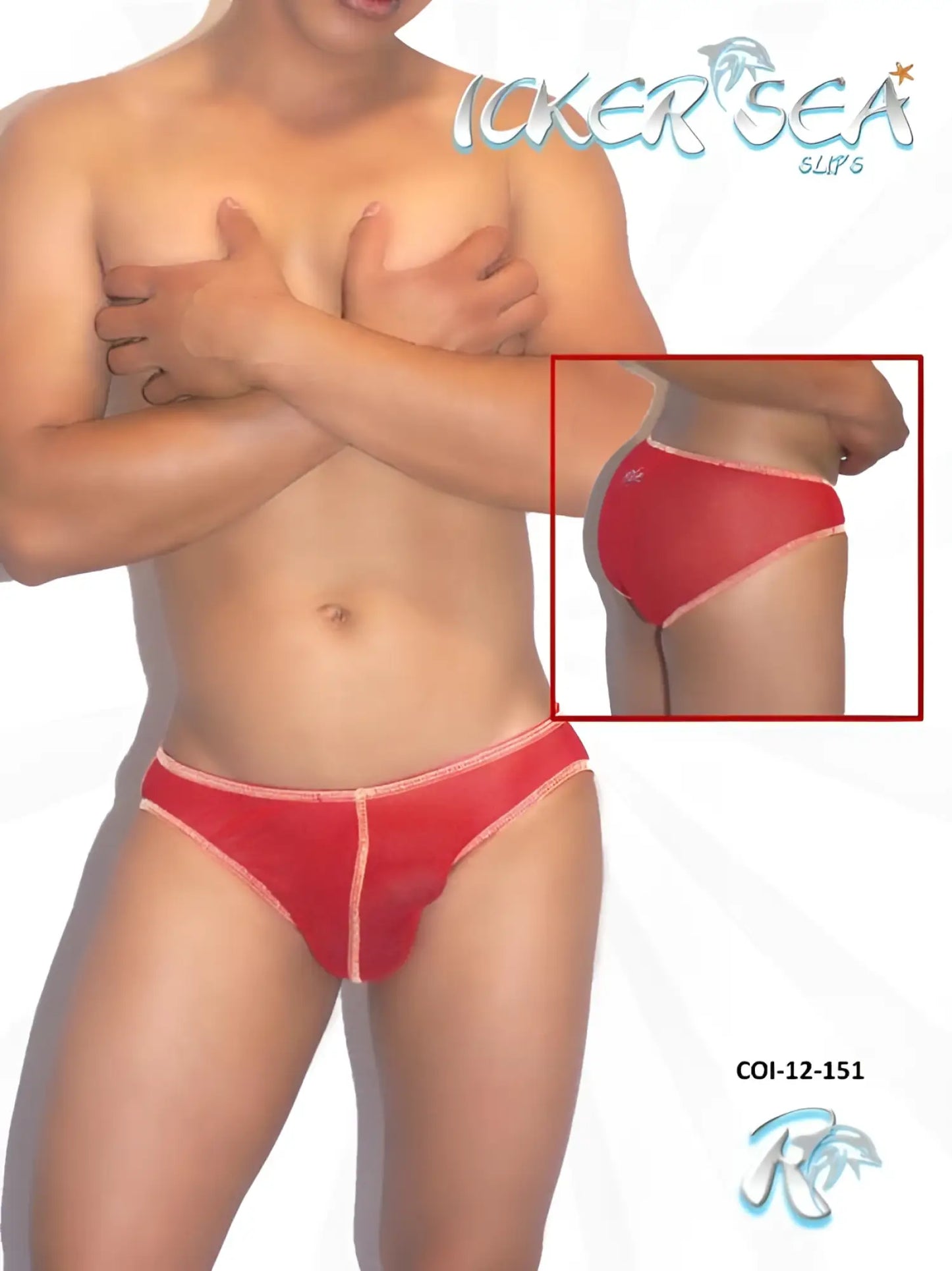 Icker Sea red sheer mesh bikini briefs with pink trim and small side logo in contrast stitching design
