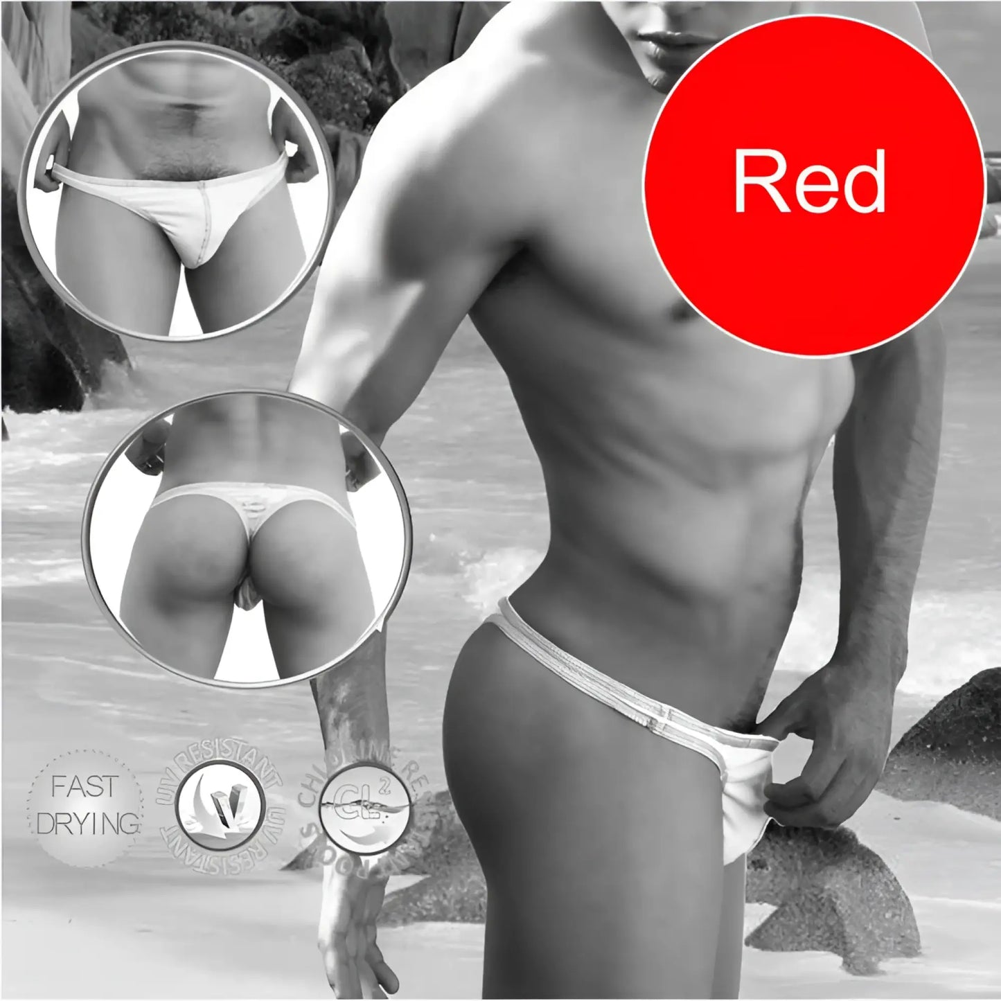 Icker sea contrast stitching tanga thong swimwear in red with white trim men’s briefs for swimming and beachwear