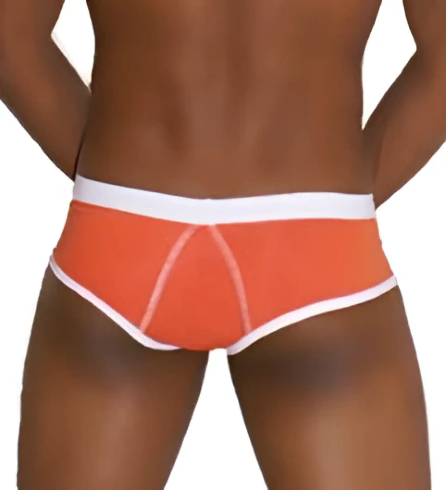 Orange Icker Sea cheeky mini bikini swimwear with white contrast trim and subtle seam stitching detail