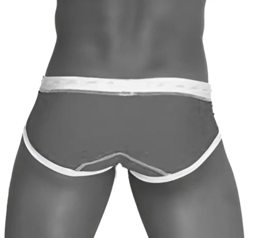 Black and white striped briefs with snug fit from Icker Sea Cord contrast trim and stitching bikini swimwear pink white COB-13-34