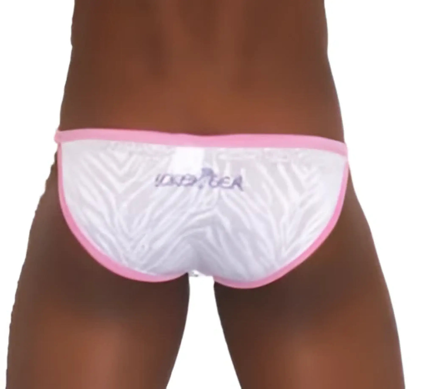 White and pink zebra-print micro slip bikini briefs with subtle shimmer and kiko embroidered waistband pink white COI 13 04