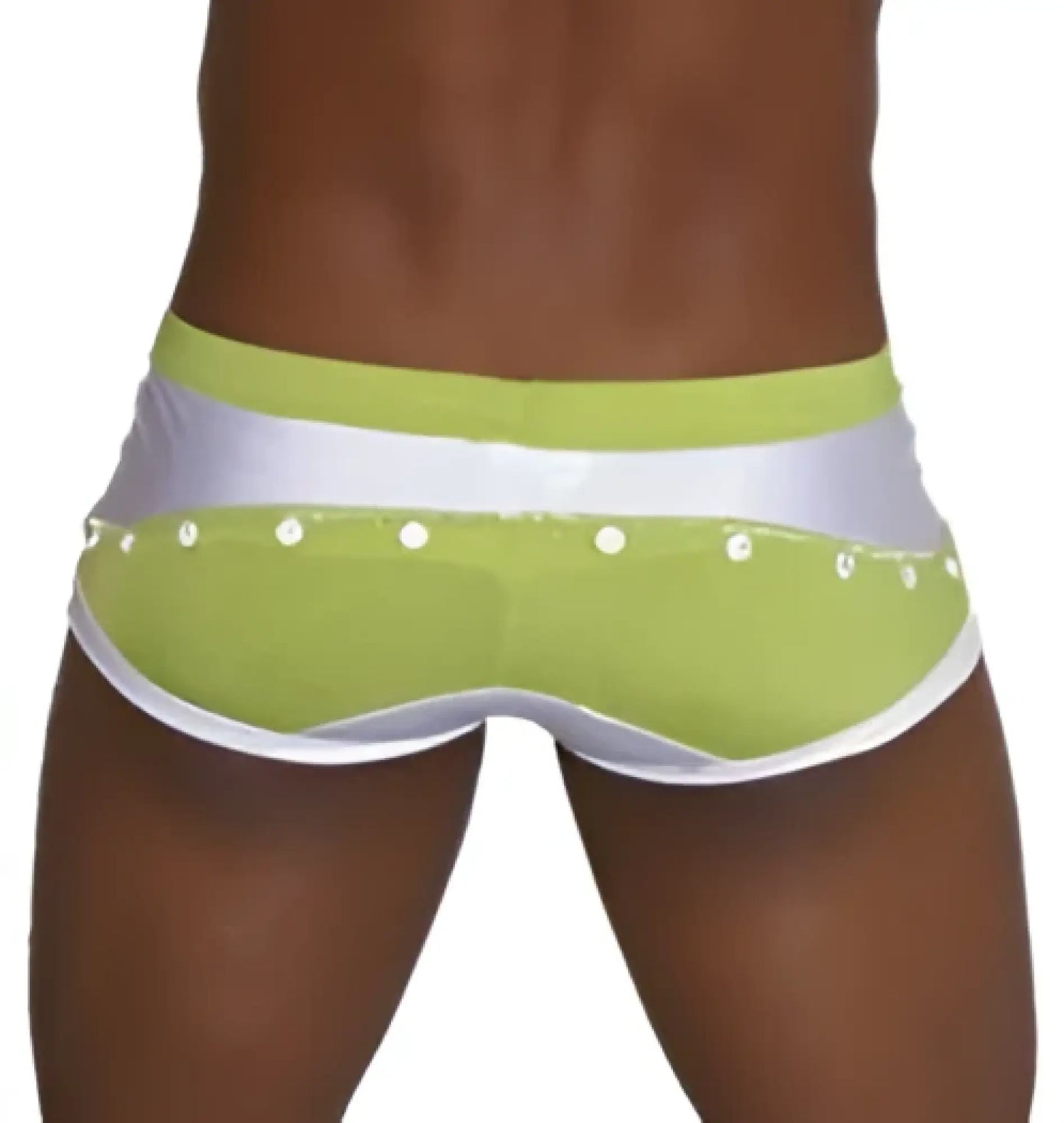 Icker Sea Eyelets square cut trunk swimwear in lime green and white with a sleek modern design for swimming