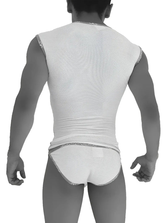 White mesh tank top with lace trim from icker sea fresh dots logo trim microslip bikini underwear green collection