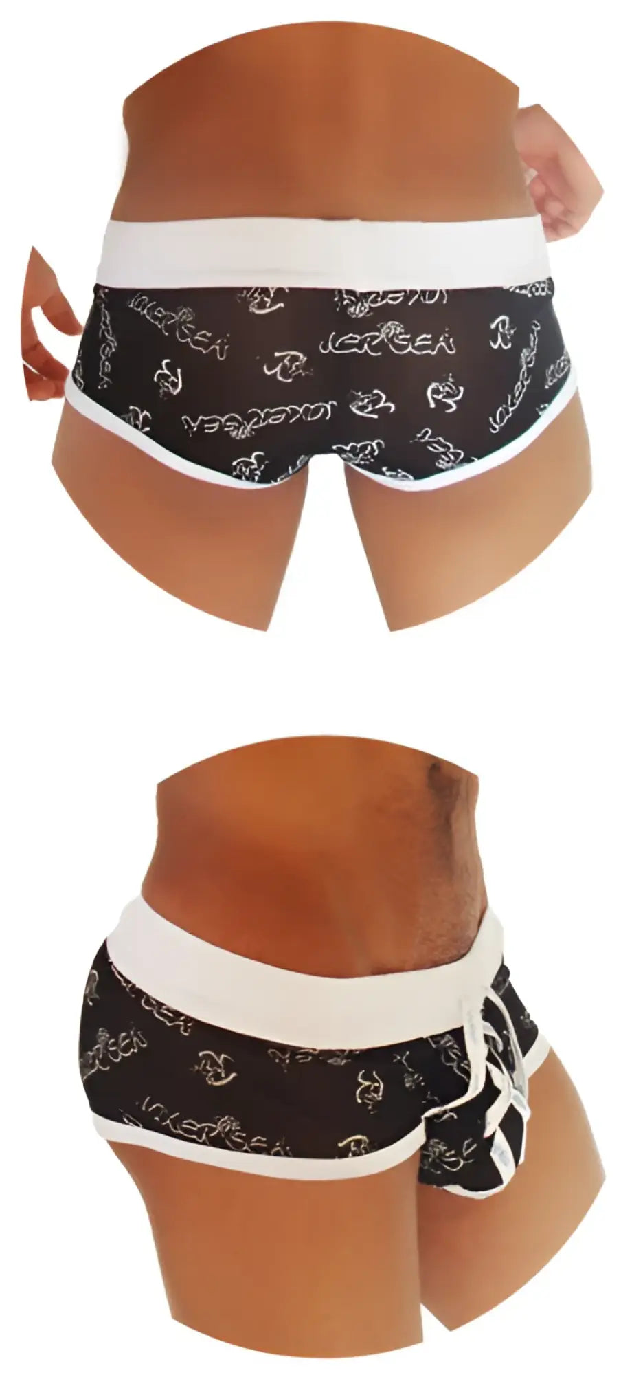 Black men’s brief underwear in black and white mesh lace with iced sea logo pattern front panel design