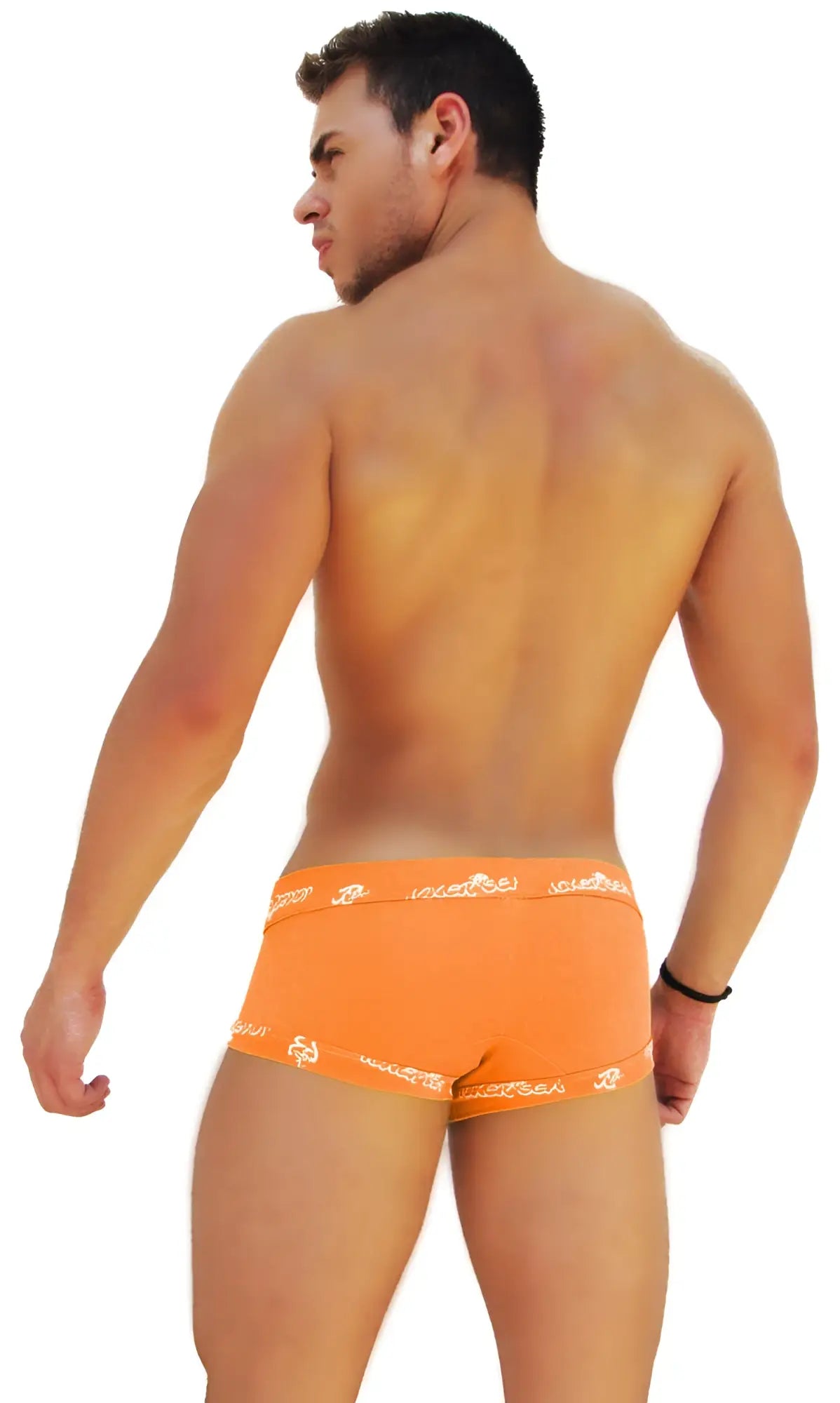 Orange icker sea logo trim lace front boxer brief underwear featuring white logo trim and lace front design