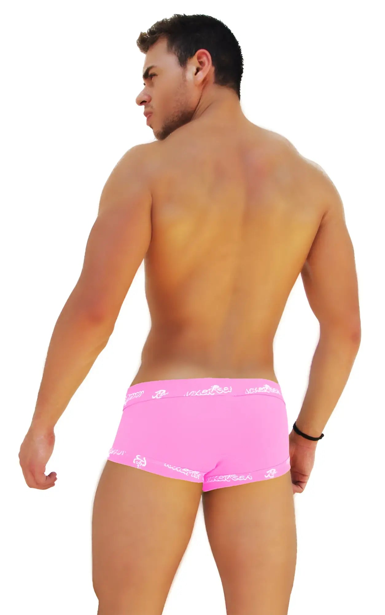 Icker Sea bright pink lace front boxer brief underwear with white logo waistband trim for comfortable fit