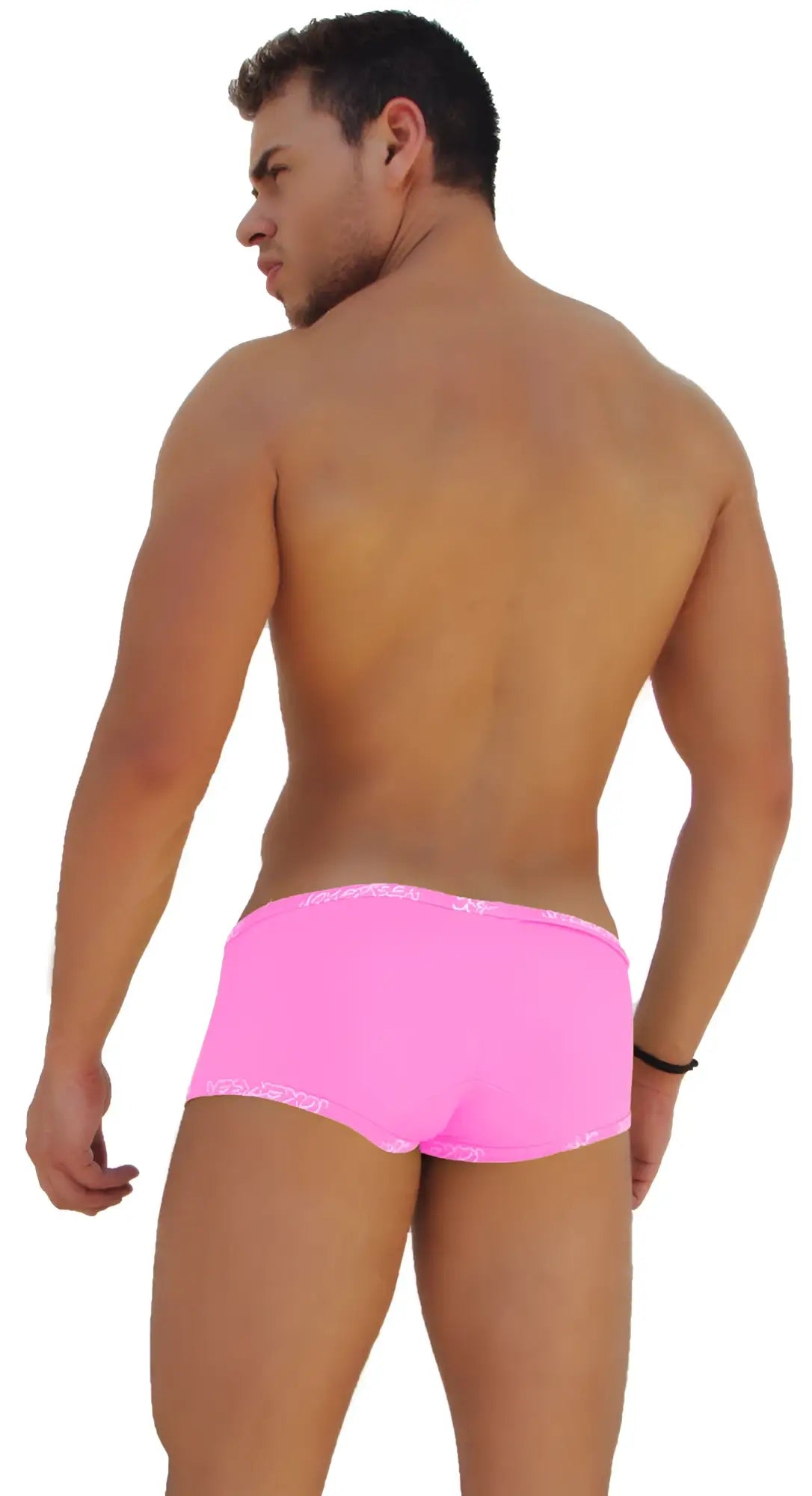 Icker Sea logo trim low boxer brief underwear in bright pink with subtle white waistband logo trim for men