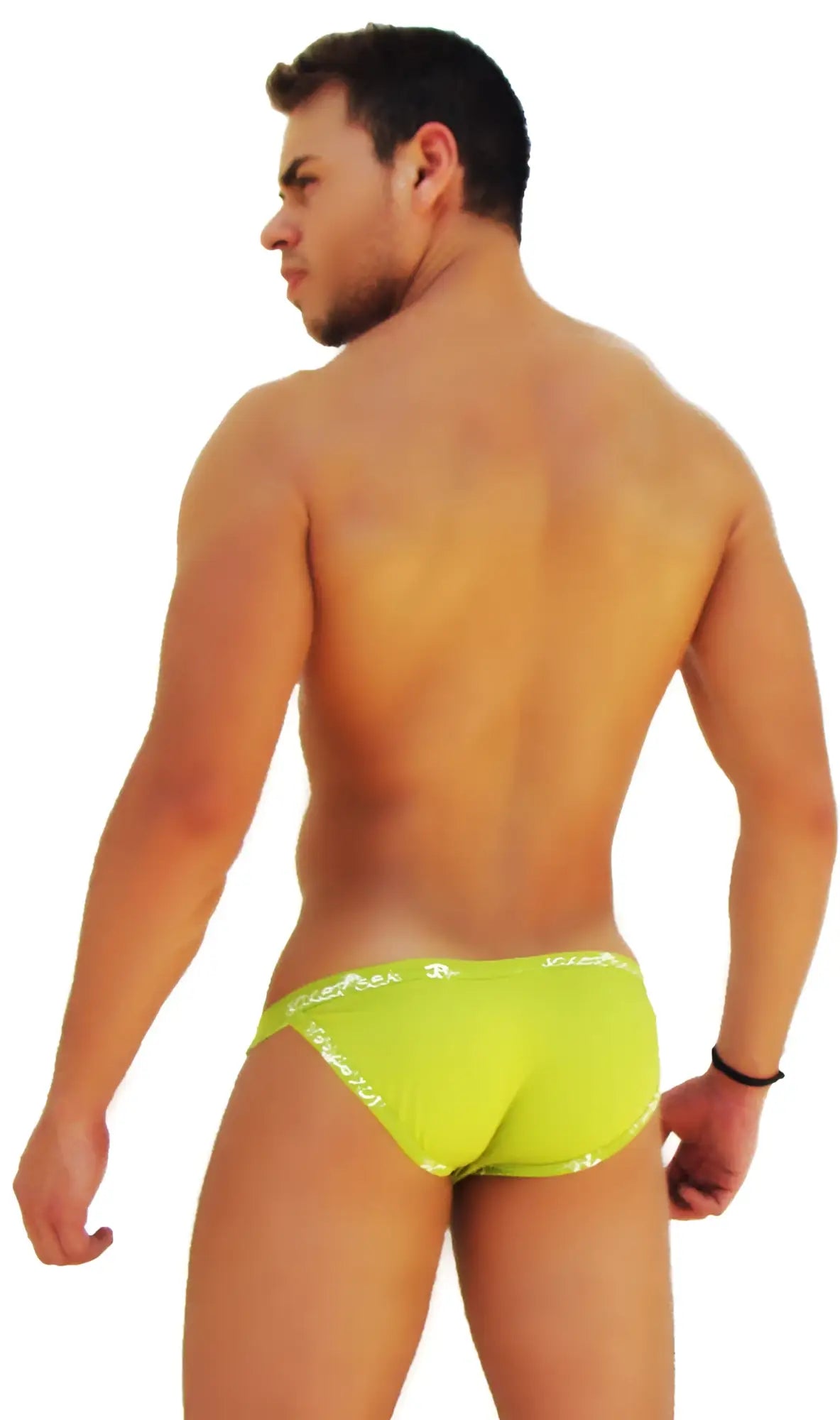 Bright lime green icker sea logo trim microslip bikini briefs with white patterned trim for everyday wear
