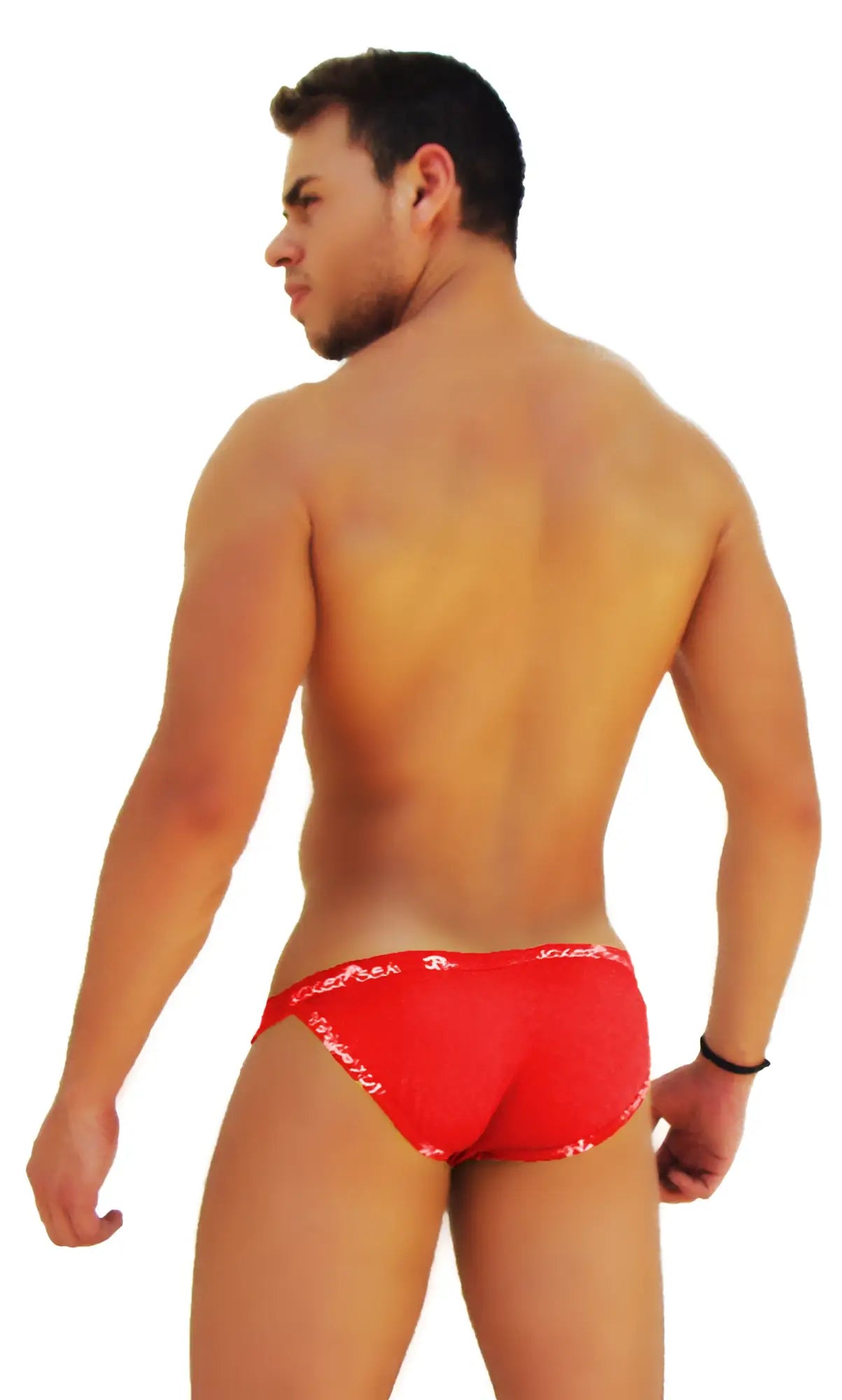 Red icker sea logo trim microslip bikini underwear with white patterned trim in red color