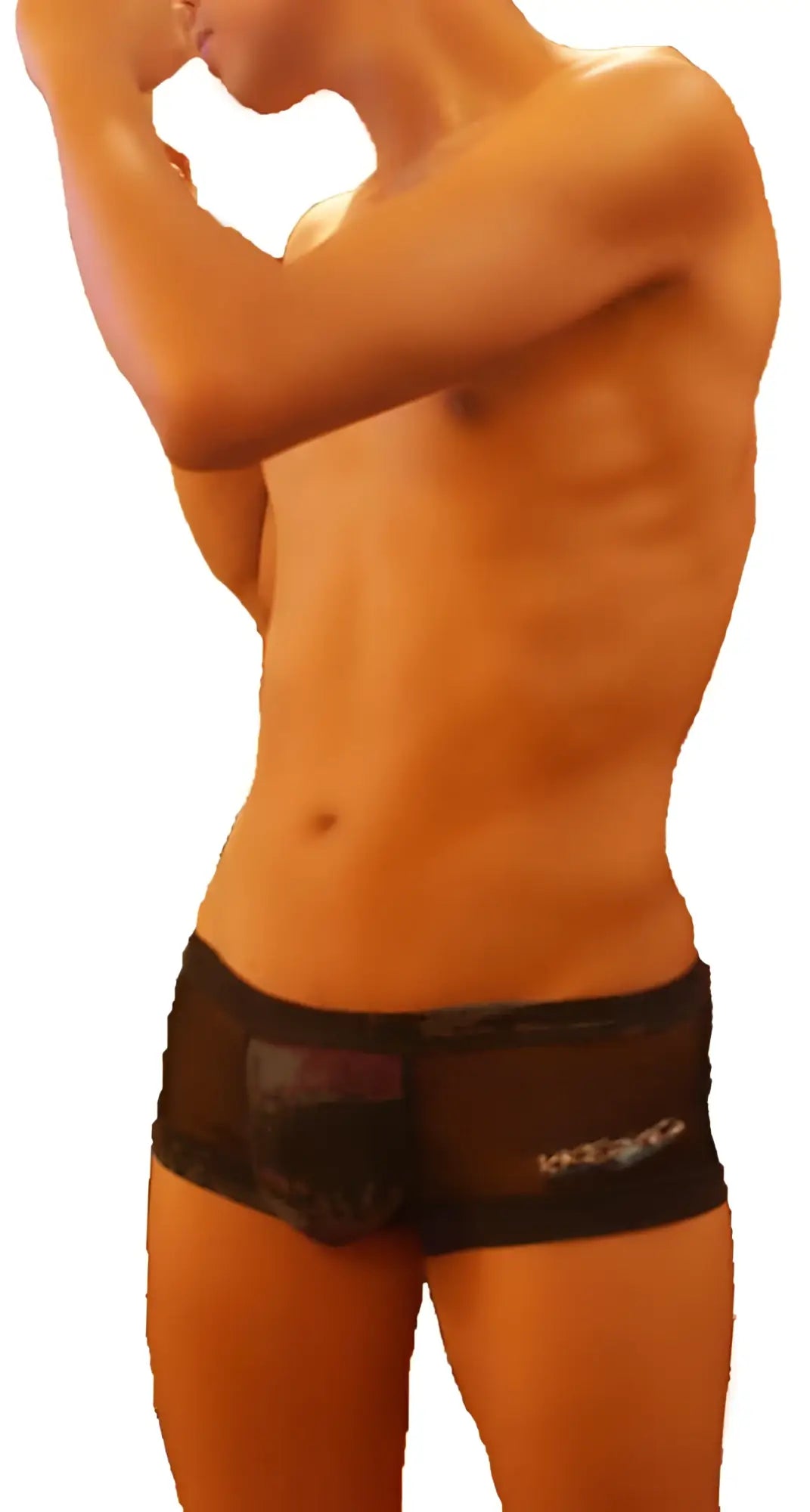 Black mesh boxer brief underwear by icker sea featuring subtle logo on side in breathable fabric