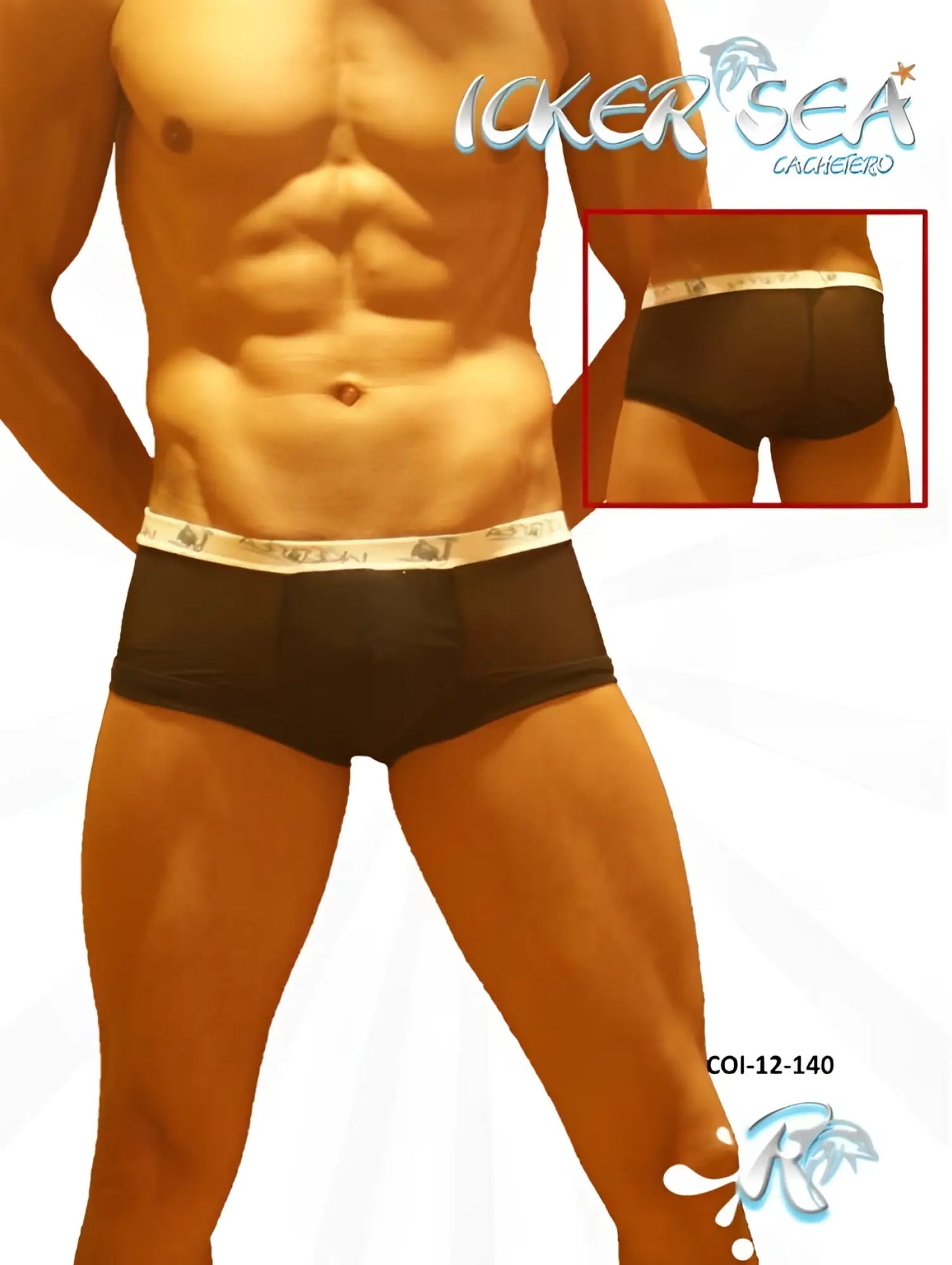 Black Icker Sea mesh boxer briefs with a white elastic waistband featuring the brand logo COI-12-140
