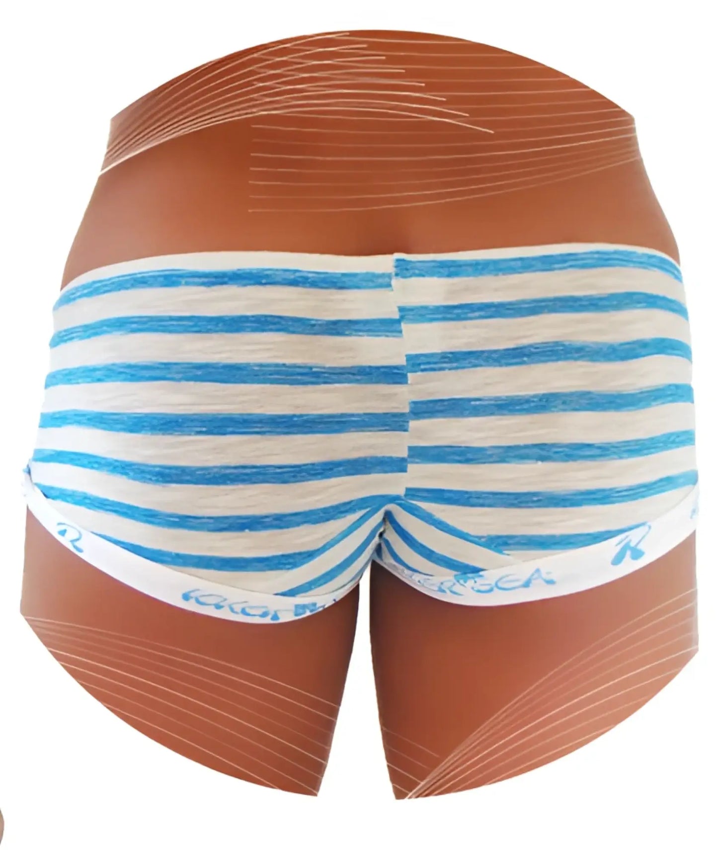 Blue and white striped women’s mini low boxer brief underwear with sailor stripe logo trim and branded waistband