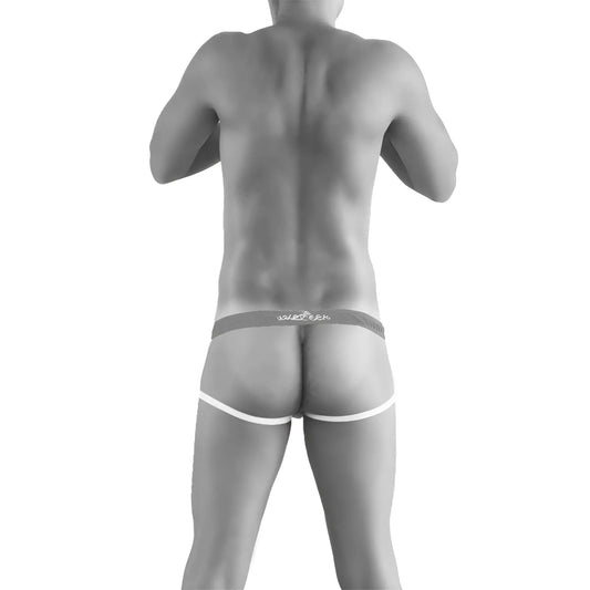 Black and white icker sea slip jock strap underwear with a thin solefreak logo waistband in light gray script