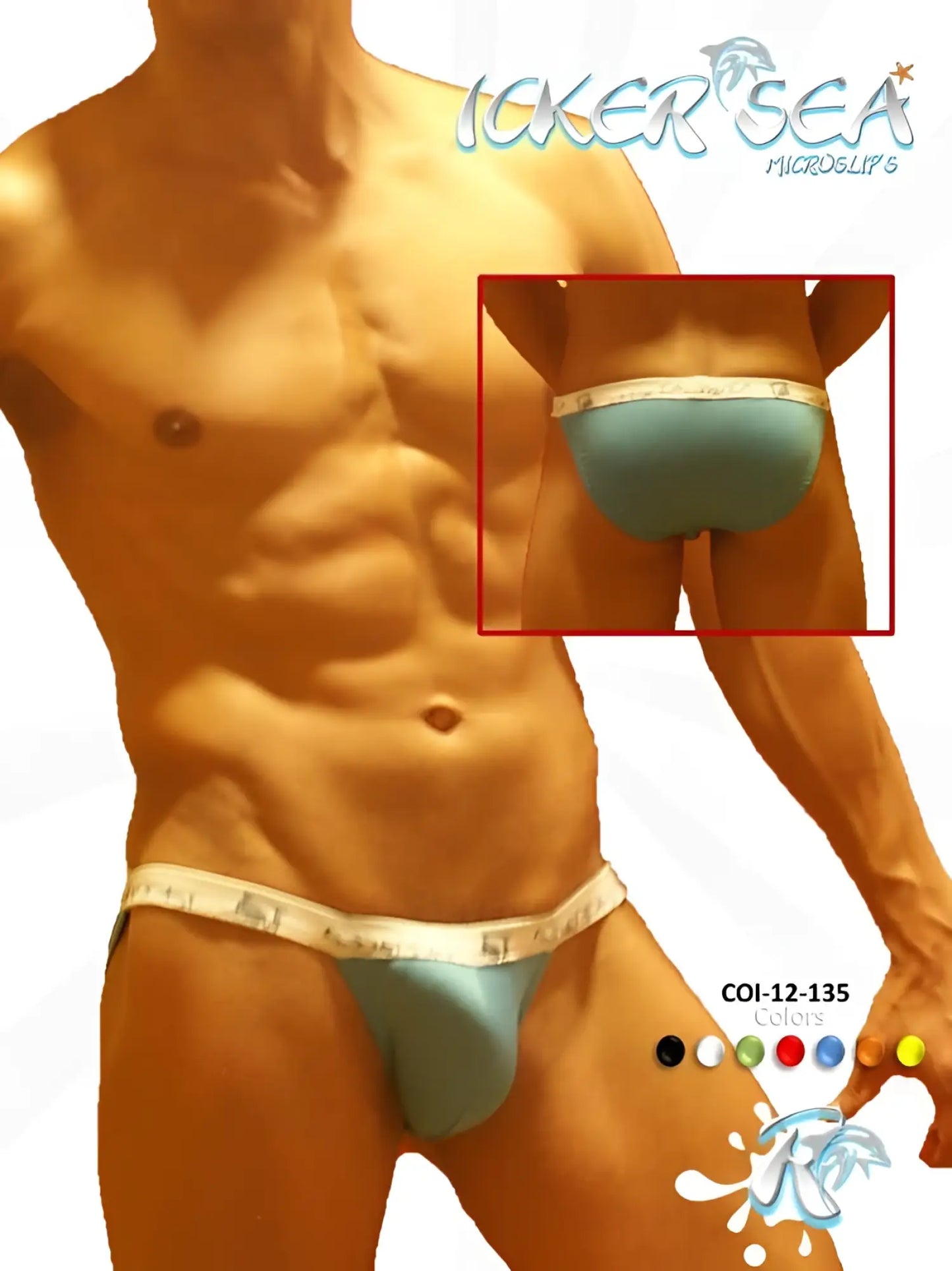 Icker sea solid micro slip bikini underwear in light blue with white elastic waistband and subtle pattern