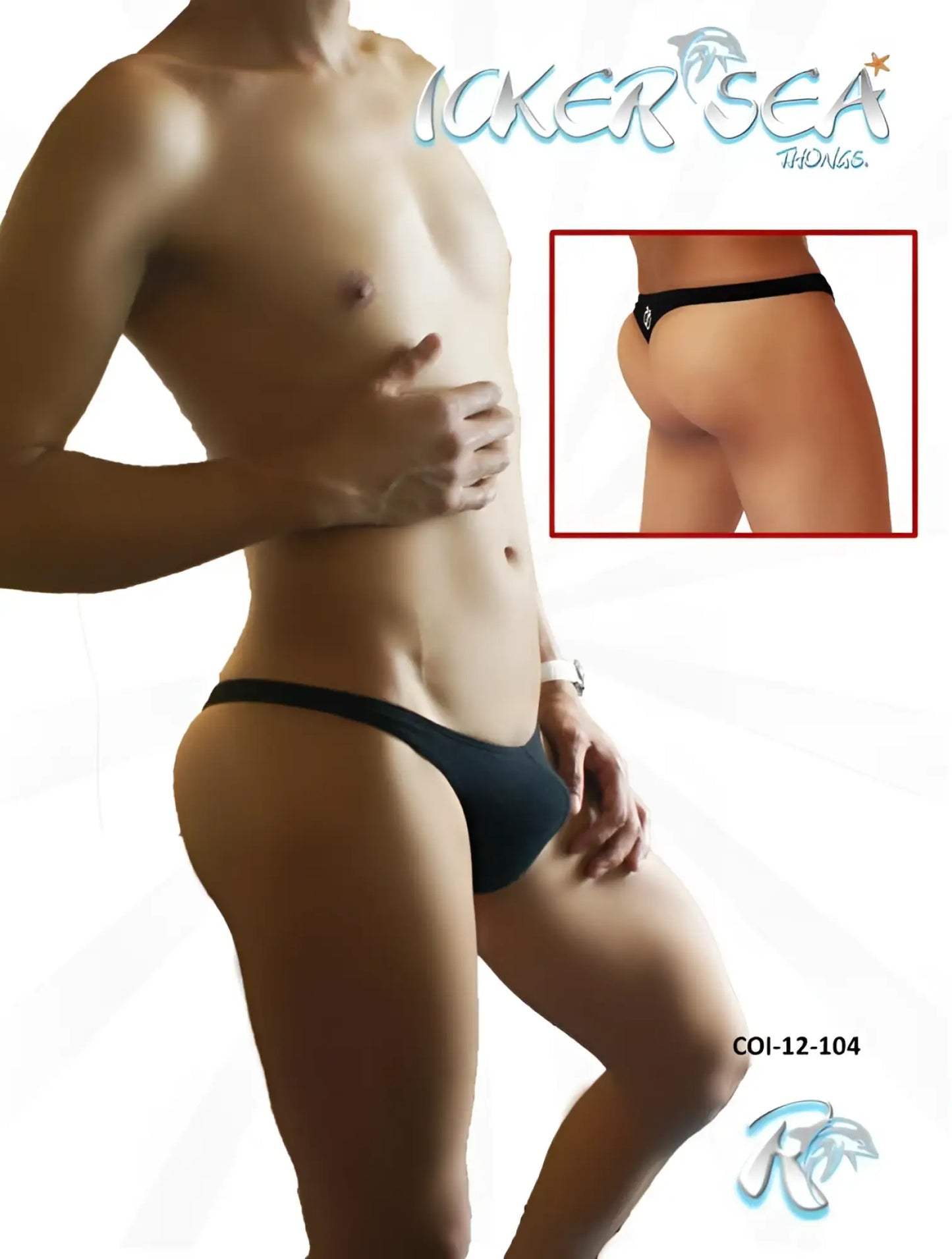 Icker sea solid mini thong underwear black with a small white logo on the front made from soft material