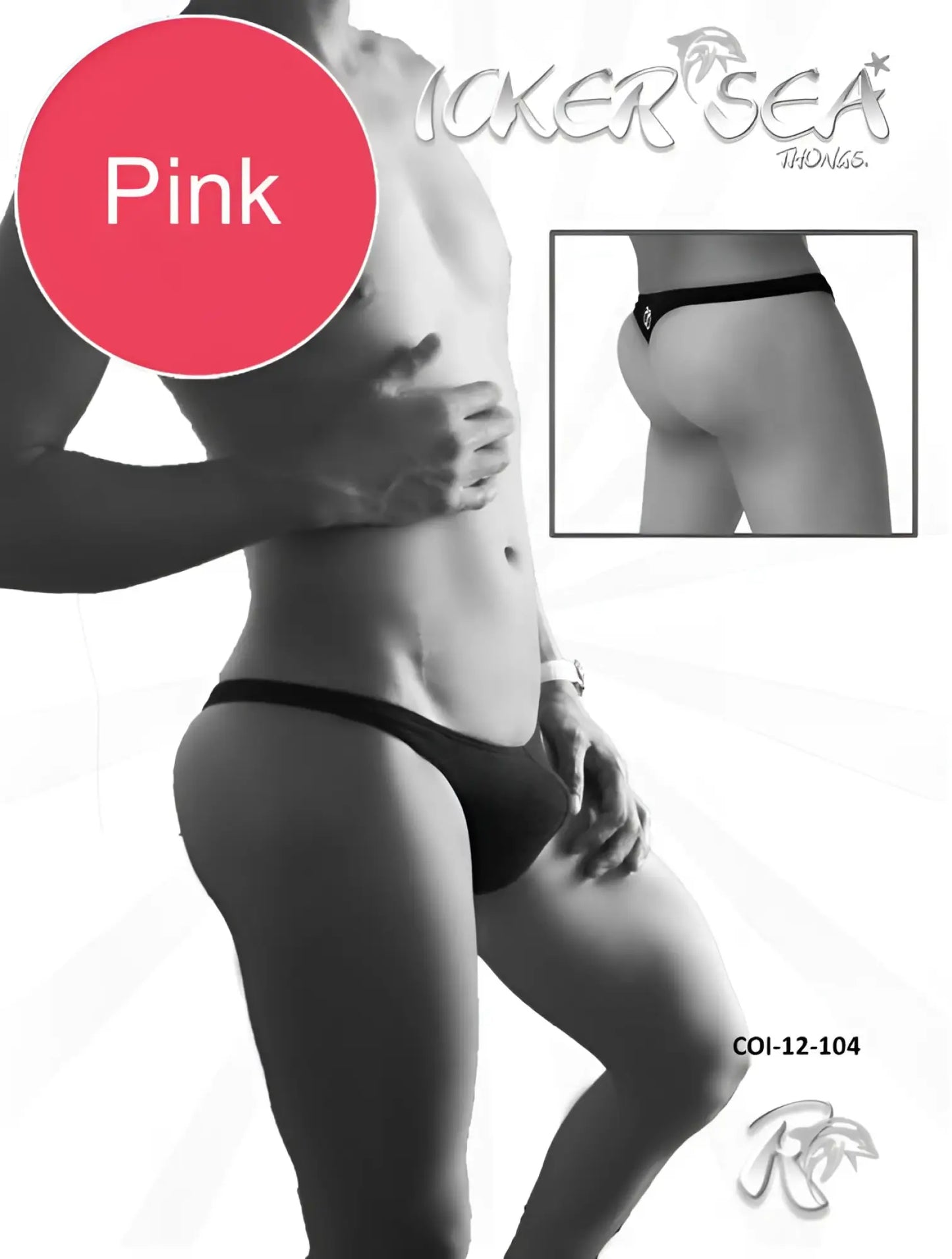 Pink icker sea solid mini thong underwear for men made of stretch fabric showing the back side of the product