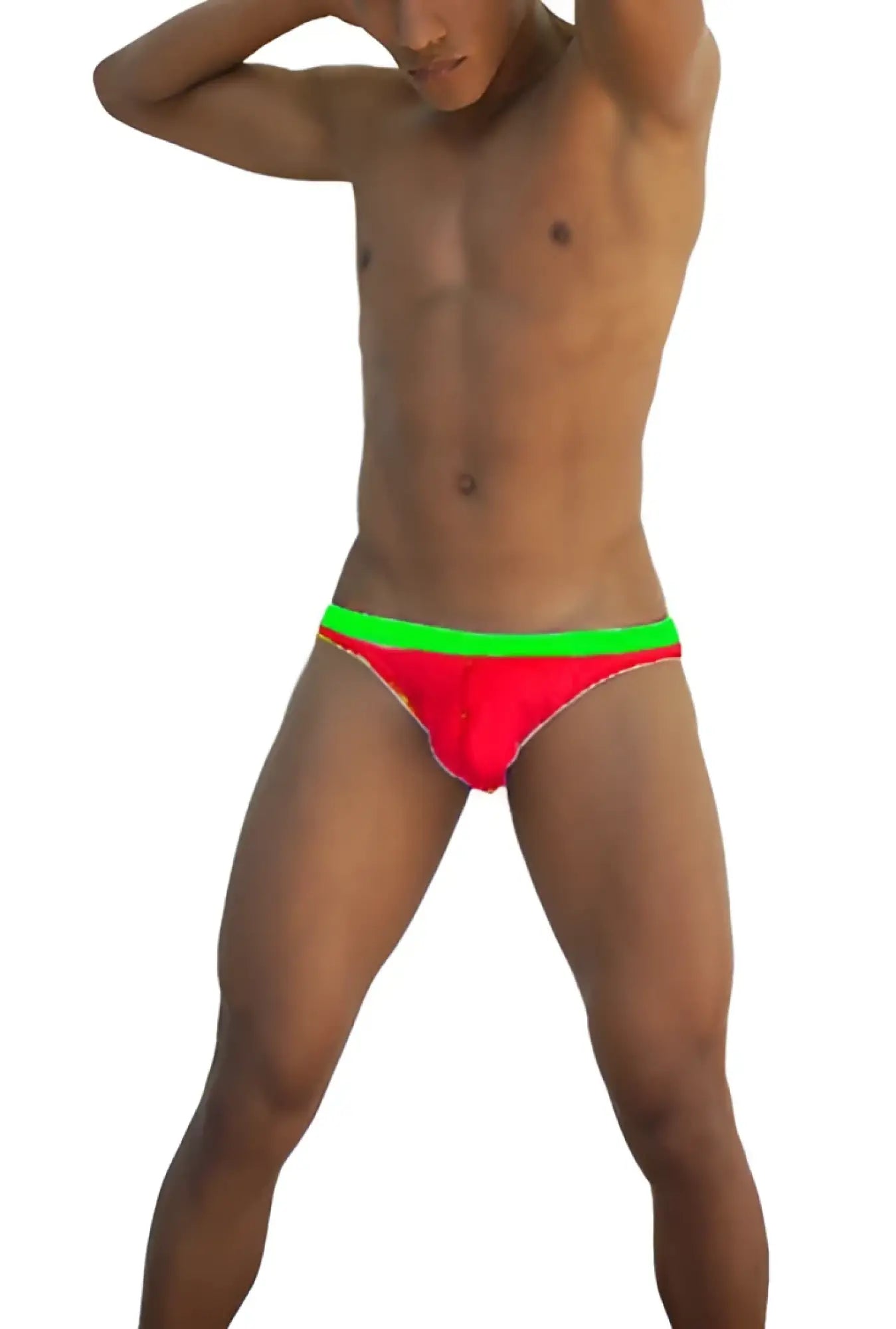 Icker Sea Stud Slip bikini underwear in red and neon green with a snug, form-fitting design