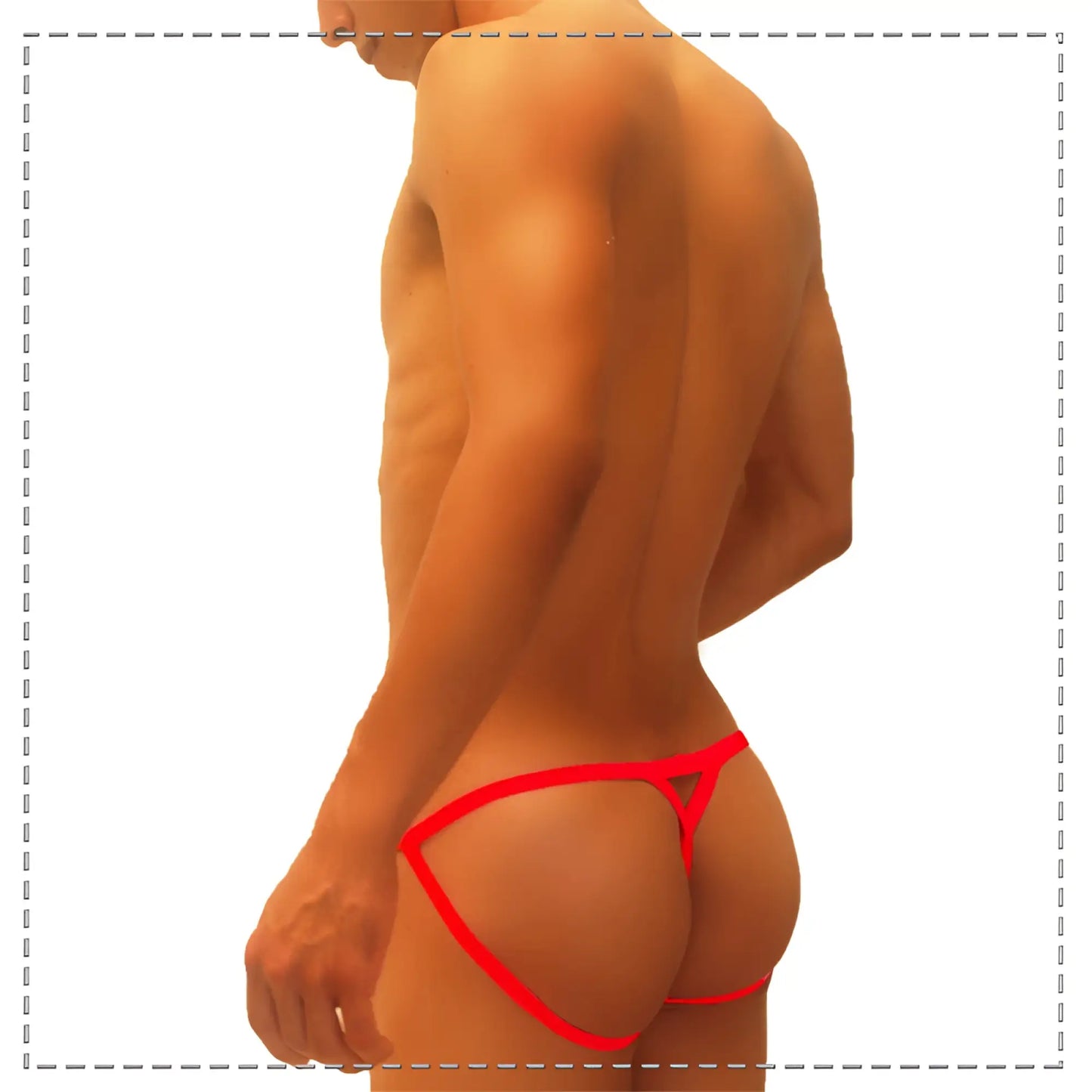 Icker Sea superhero stripe red thong underwear featuring thin straps and a triangular cutout design