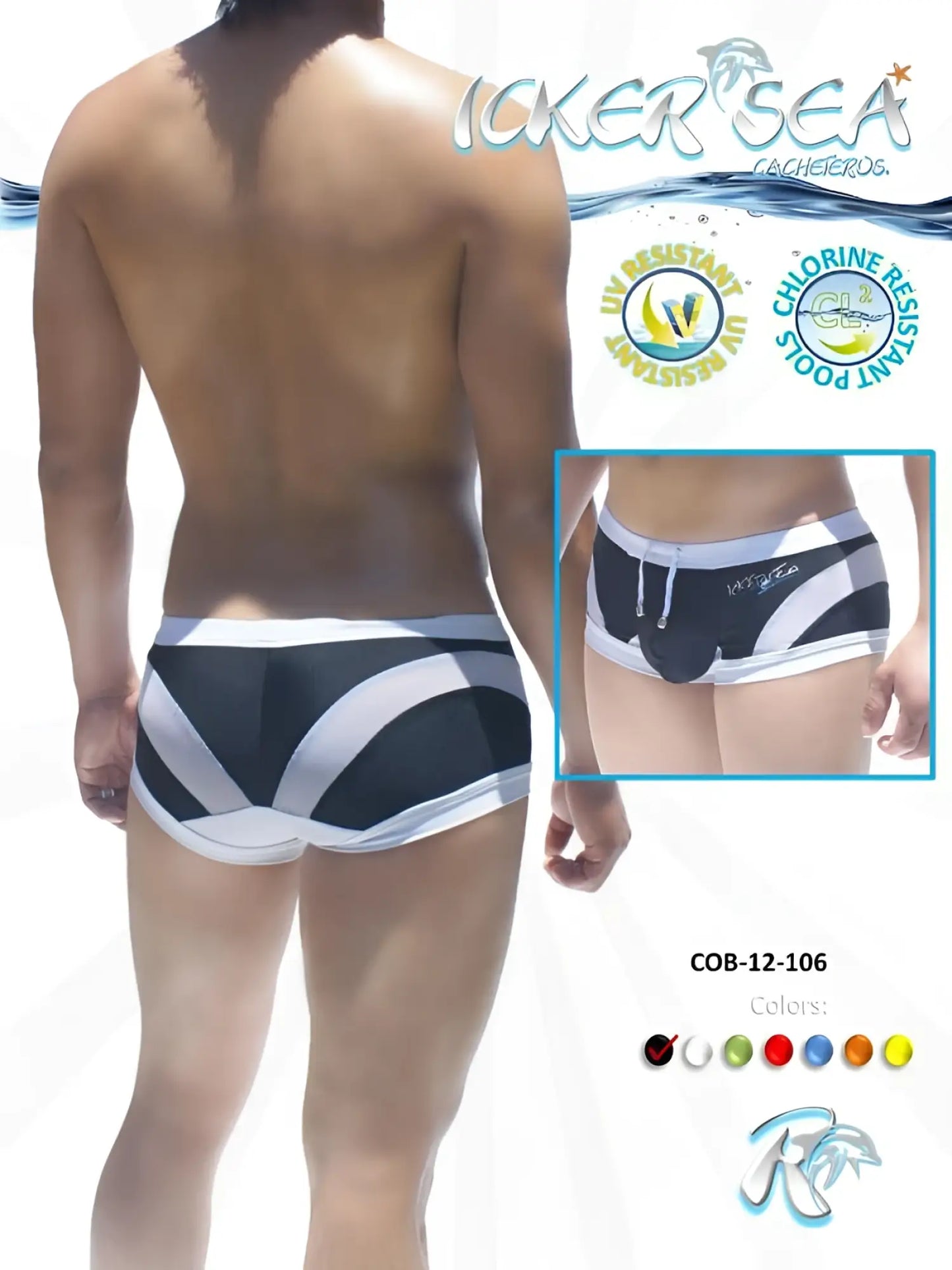 Black and white striped icker sea transparent curve square cut swim trunks with drawstring waistband