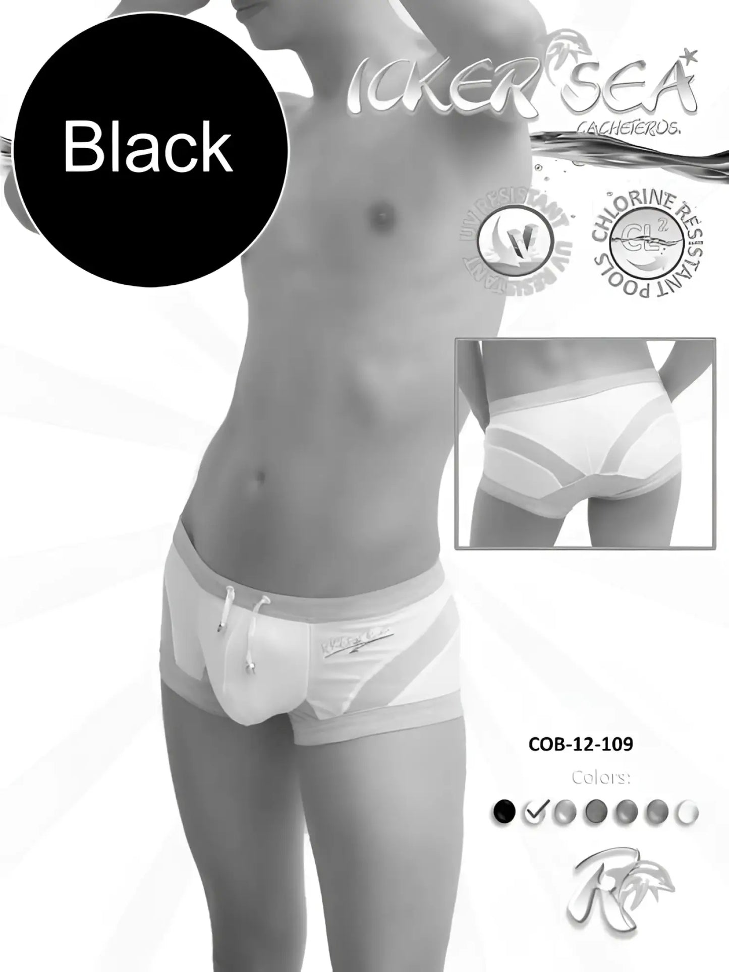 Icker Sea transparent curve square cut swim trunks in white and black with athletic cut and drawstring detailing