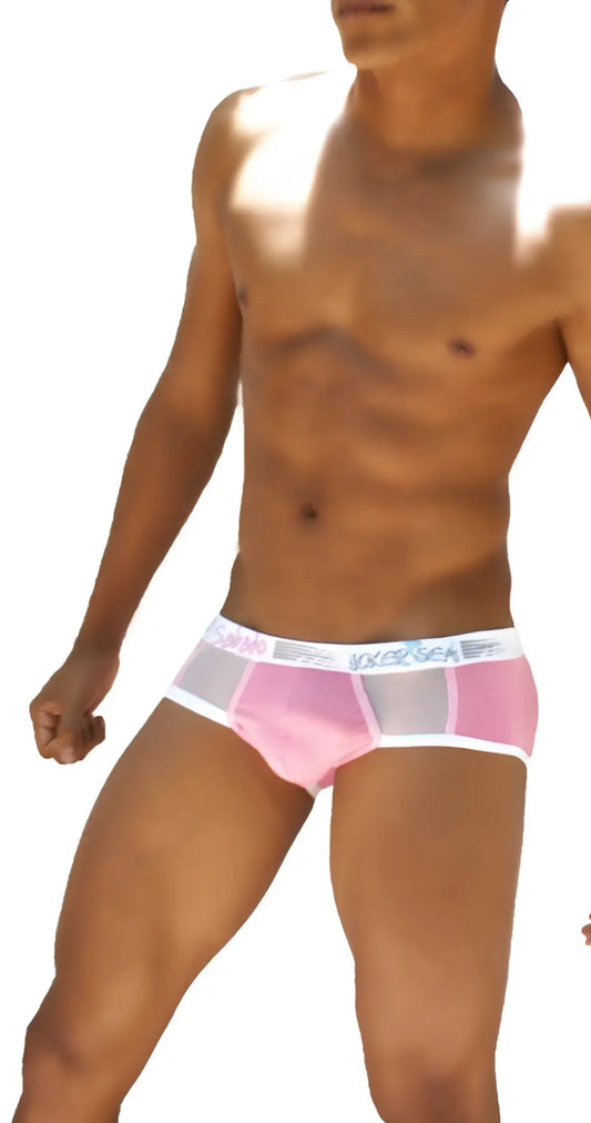 Icker sea weekly contrast panel mesh briefs in pink and gray with a white vixxer elastic waistband