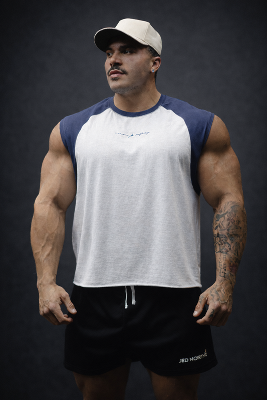 Jed North Men's Raglan Sleeveless Tank Top - White & Navy