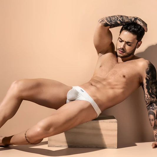 White cotton Intymen INE026 jockstrap briefs with a subtle brand logo on the waistband