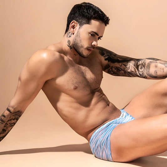 Intymen ING078 blue and white patterned men’s briefs with subtle zebra-like design made from soft fabric
