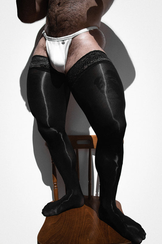 JJ Malibu Men's Allure Lace-Top Stockings - Obsidian