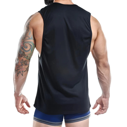 Black sleeveless Jocko JKM001 tank top with smooth, form-fitting fabric ideal for athletic wear