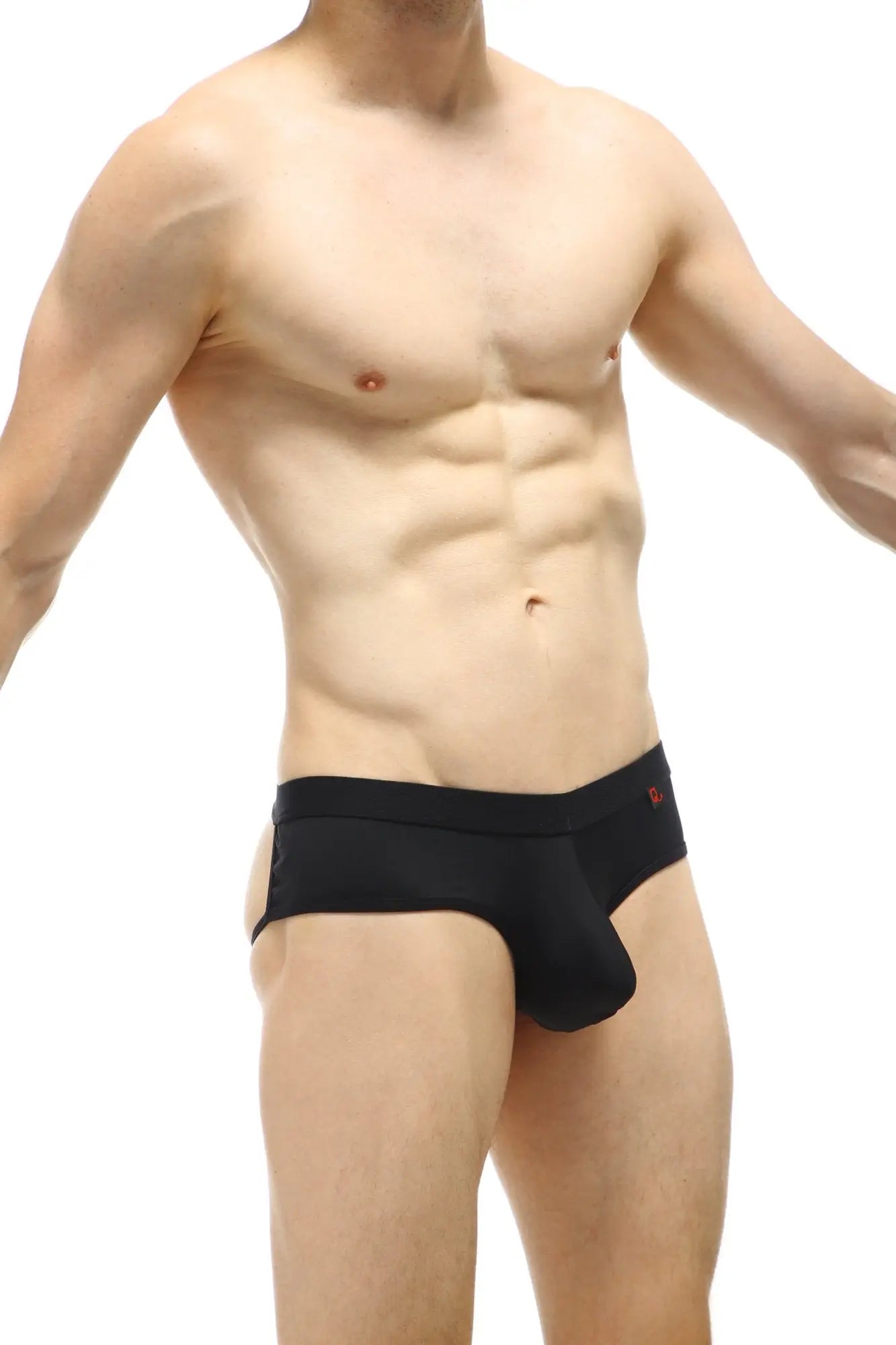 Black men’s briefs jockstring brioux noir with snug fit and small red logo on the waistband