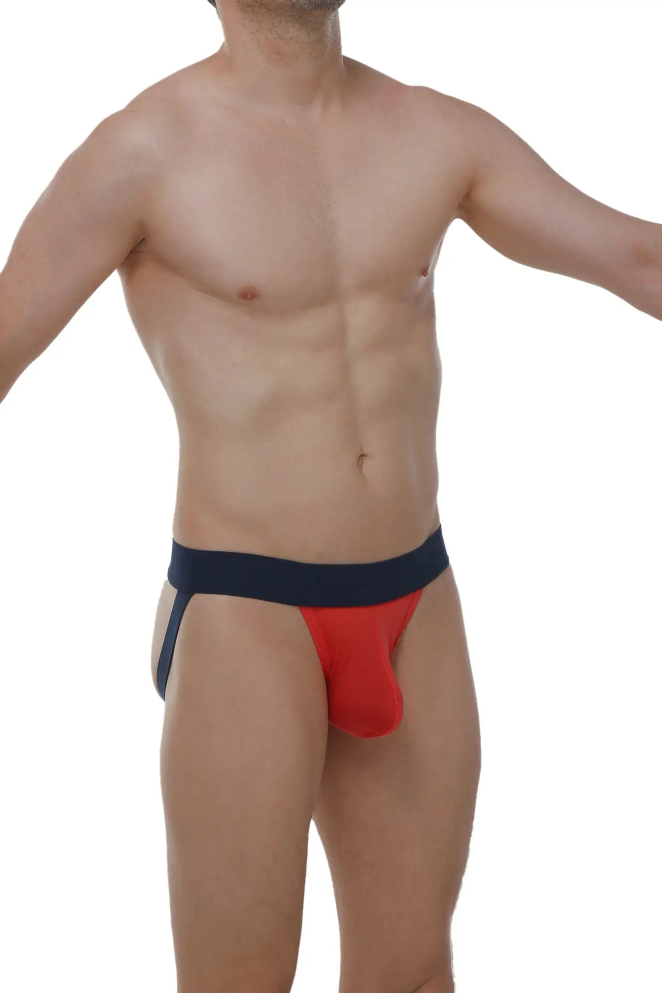 Jockstring plum crimson red and navy blue athletic briefs with a snug fit designed for support and comfort