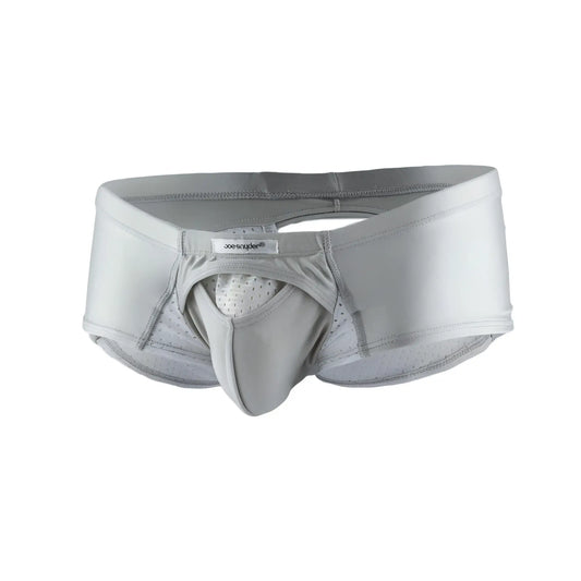 Gray Joe Snyder men’s underwear cheek sexiest with supportive contoured design and perforated mesh lining front view