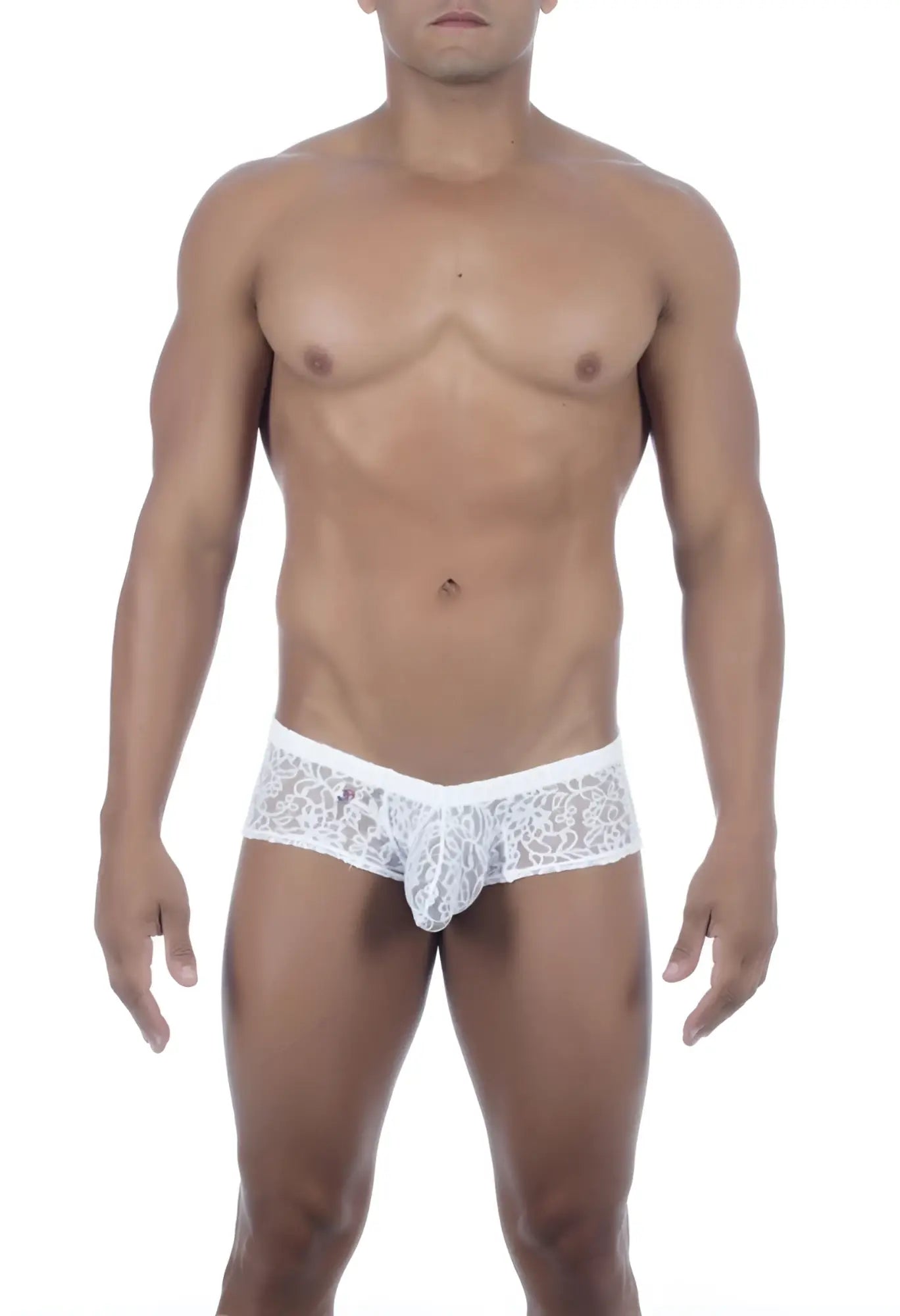 White lace men’s underwear joe snyder maxibulge cheek jsmbul05 with intricate floral pattern and central pouch design
