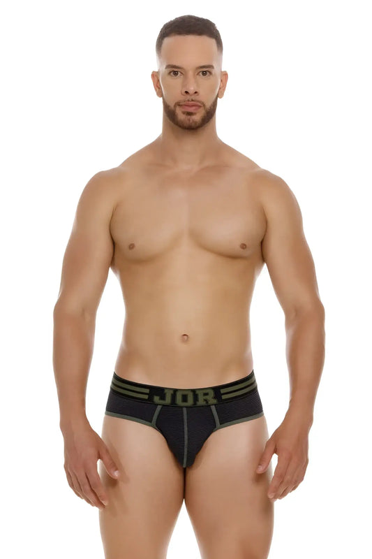 Black jor 2057 college briefs with olive green trim and textured mesh design for comfortable everyday wear