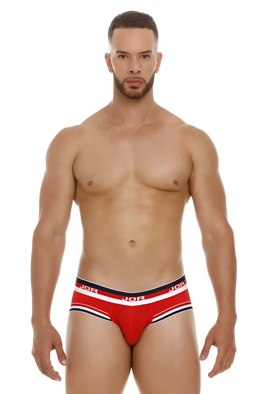 Red jor 2062 sailor briefs with navy and white trim featuring a comfortable cotton blend for everyday wear