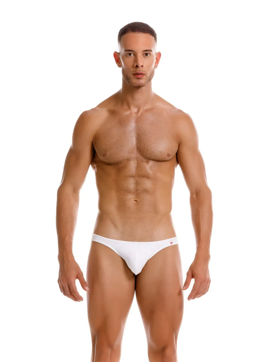 White jor 2273 travel swim bikini briefs with subtle red logo on waistband ideal for swimwear use