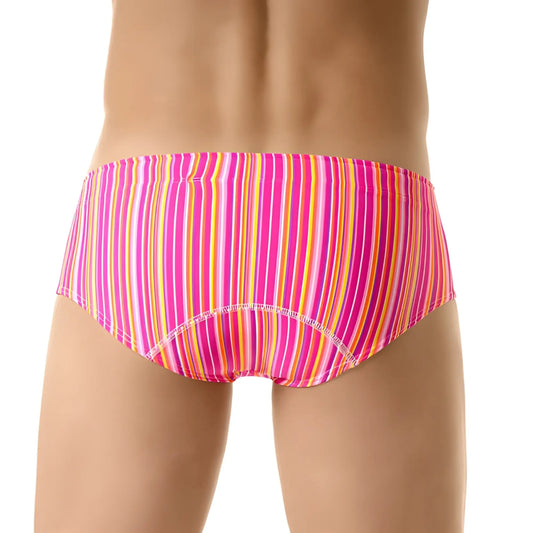 Vibrant pink and orange striped jor gum brief swimwear size M with snug form-fitting design for swimming