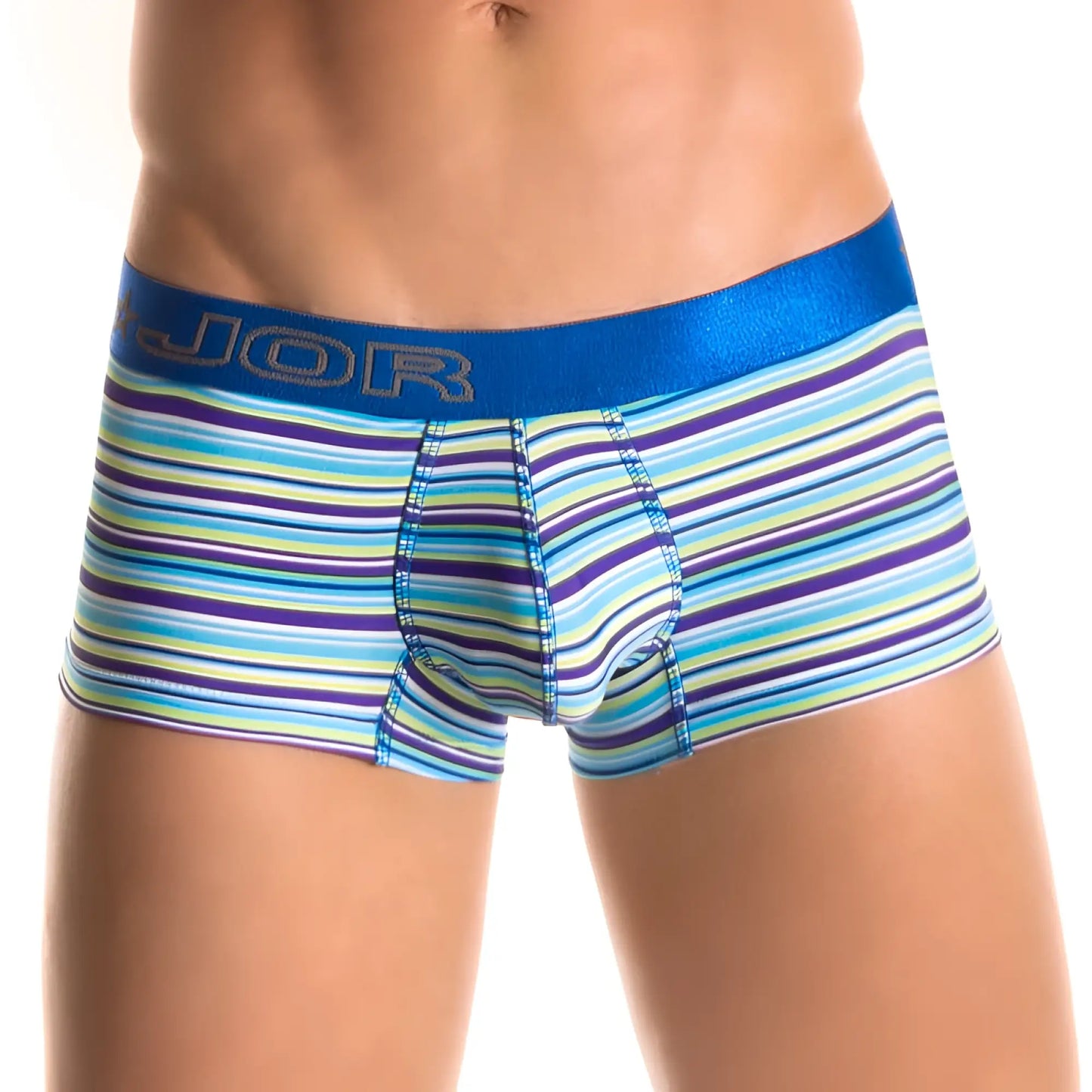 Blue purple and light green striped jor lines boxer underwear with shiny blue waistband size m