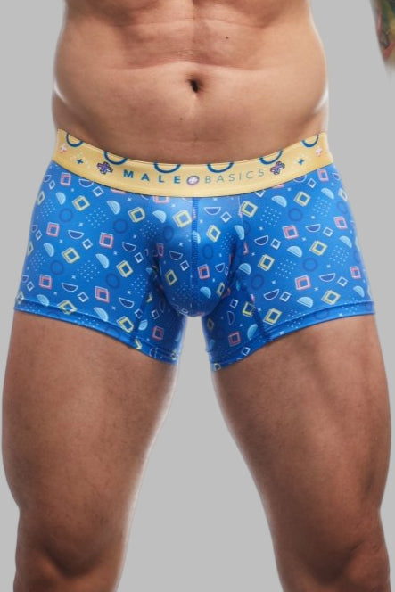 Malebasics trunk hipster spectrum blue patterned men’s boxer briefs with yellow waistband for everyday comfort